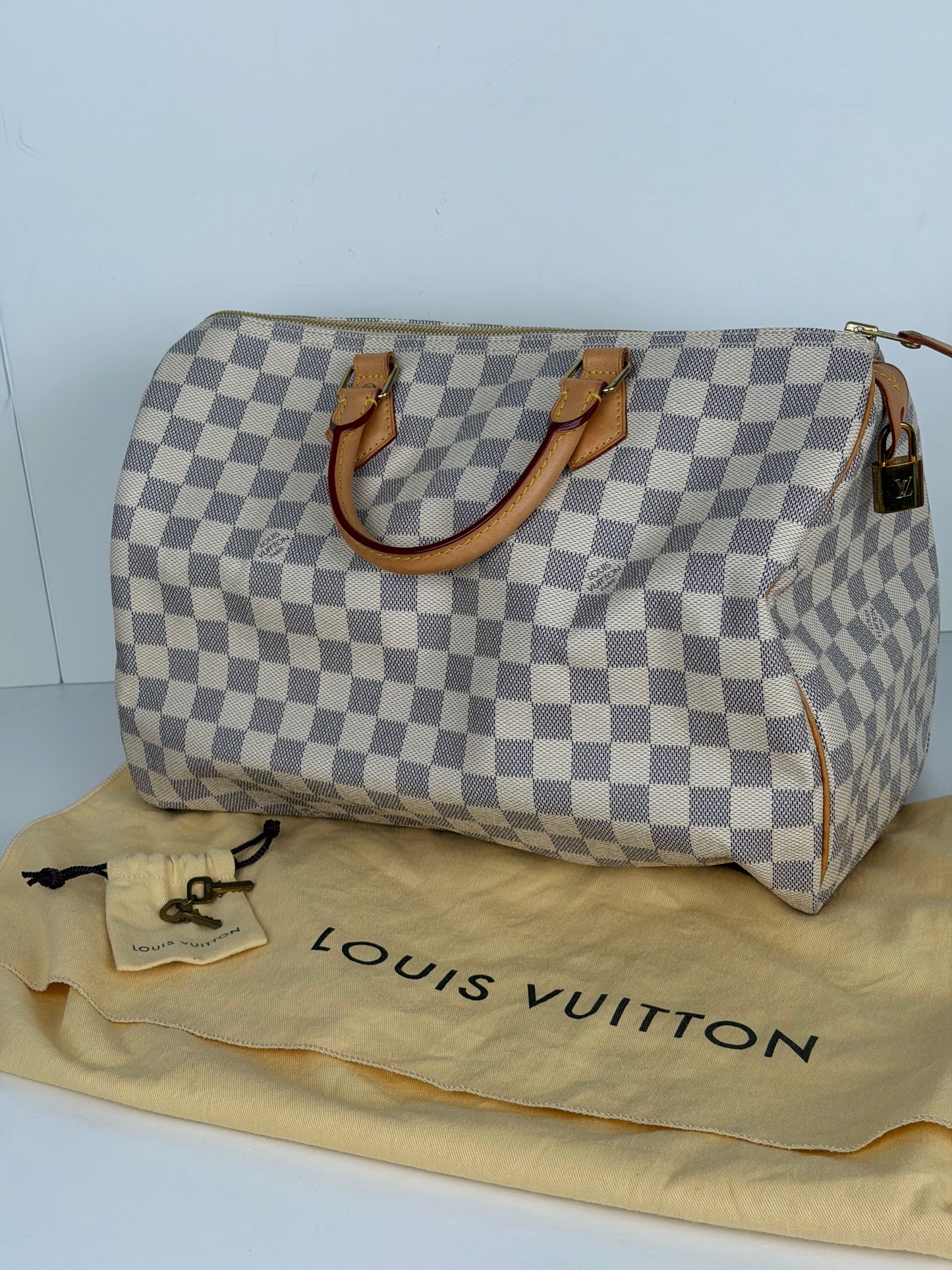 Louis Vuitton Speedy Handbag 35 in Damier Azur Coated Canvas 2016 YS