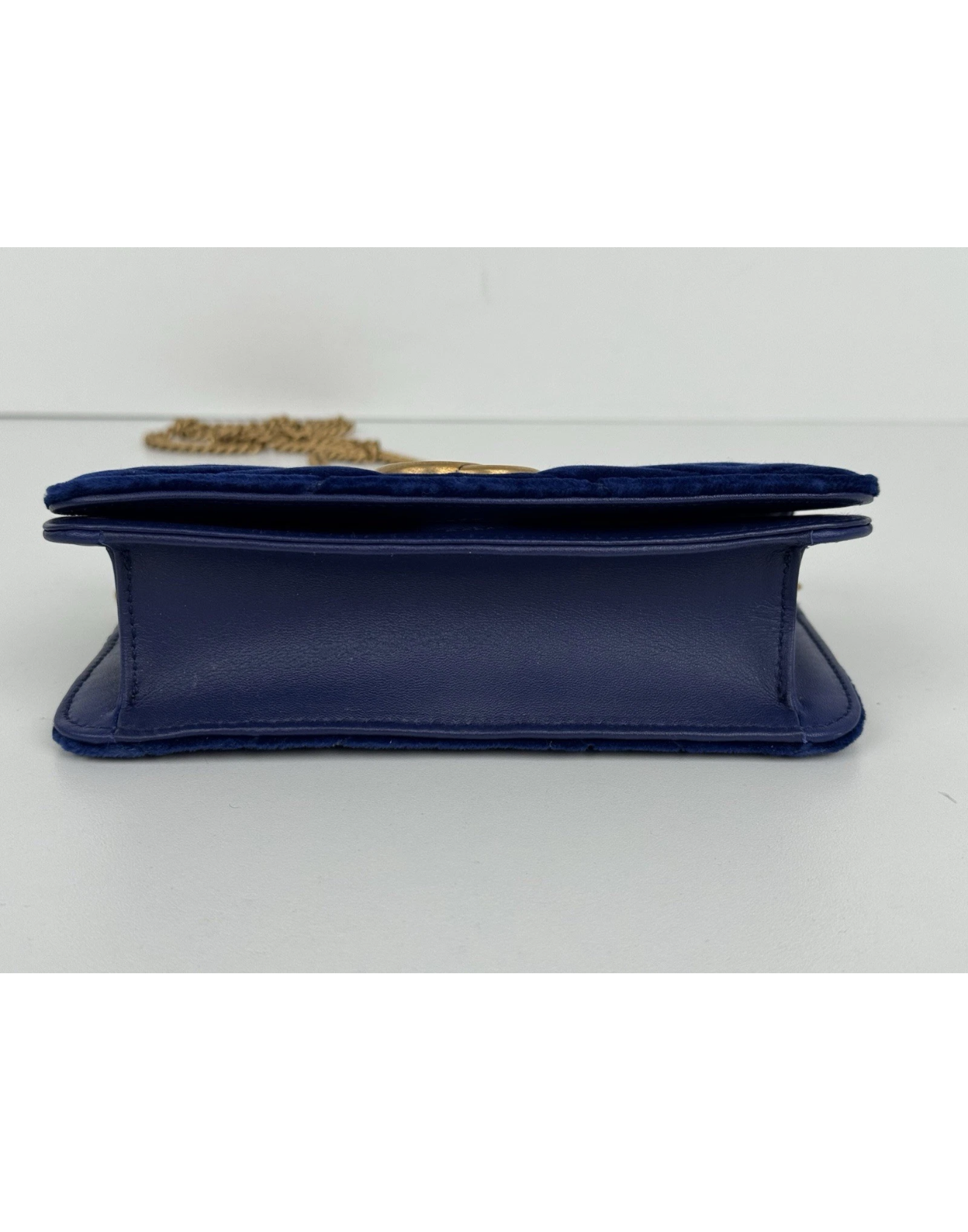 Gucci GG Marmont Blue Velvet Gold-Tone Chain Flap Crossbody Bag