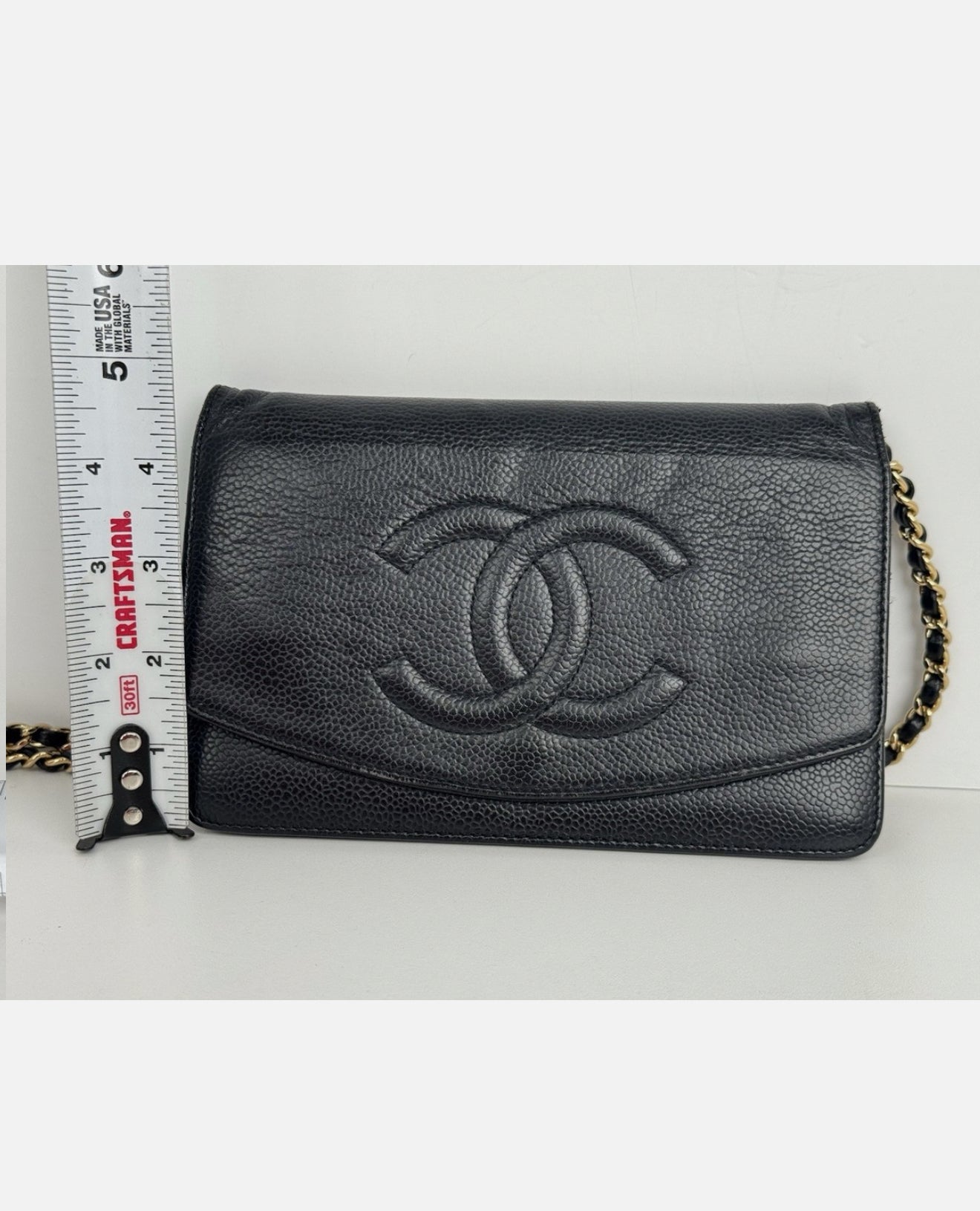 Chanel CC Caviar Leather Black Gold-Tone Chain Crossbody Bag