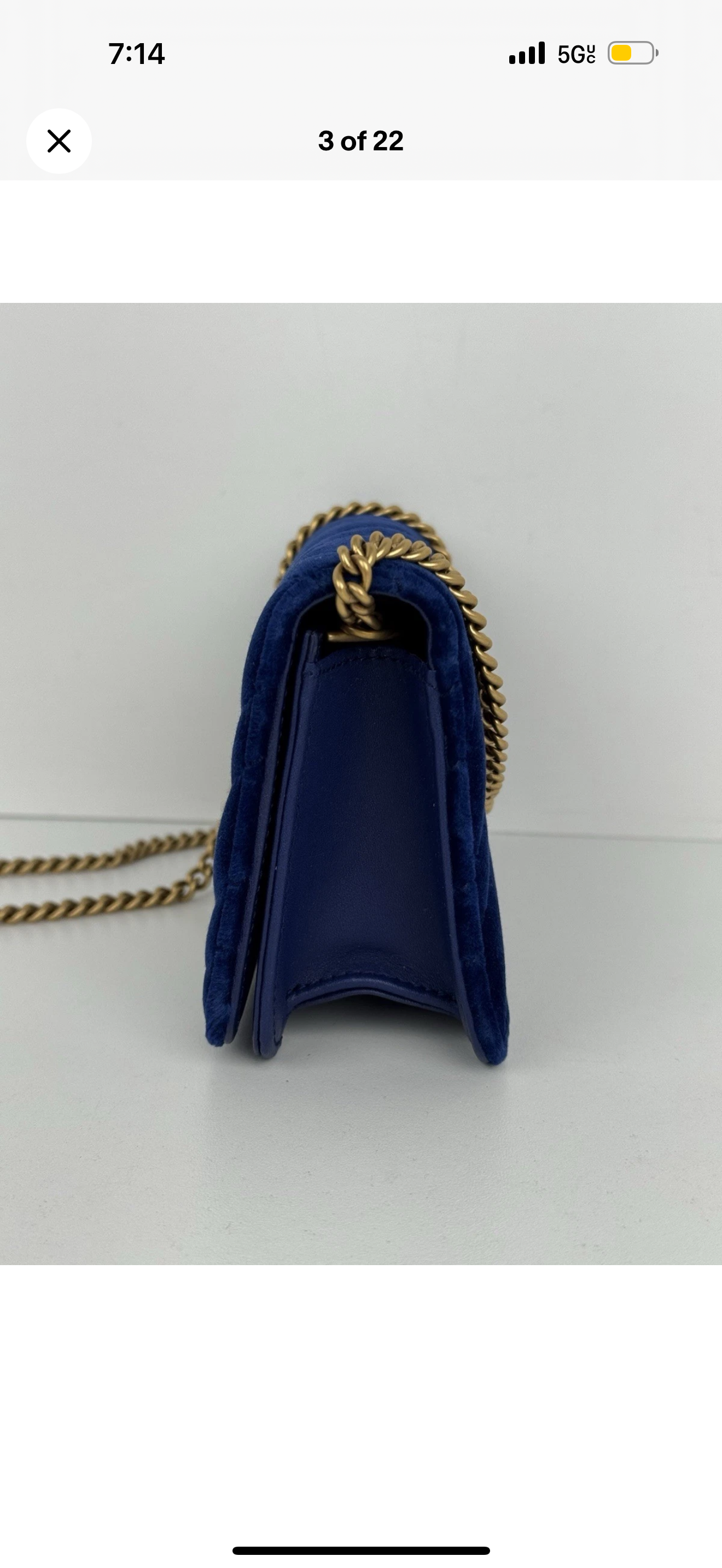 Gucci GG Marmont Blue Velvet Gold-Tone Chain Flap Crossbody Bag