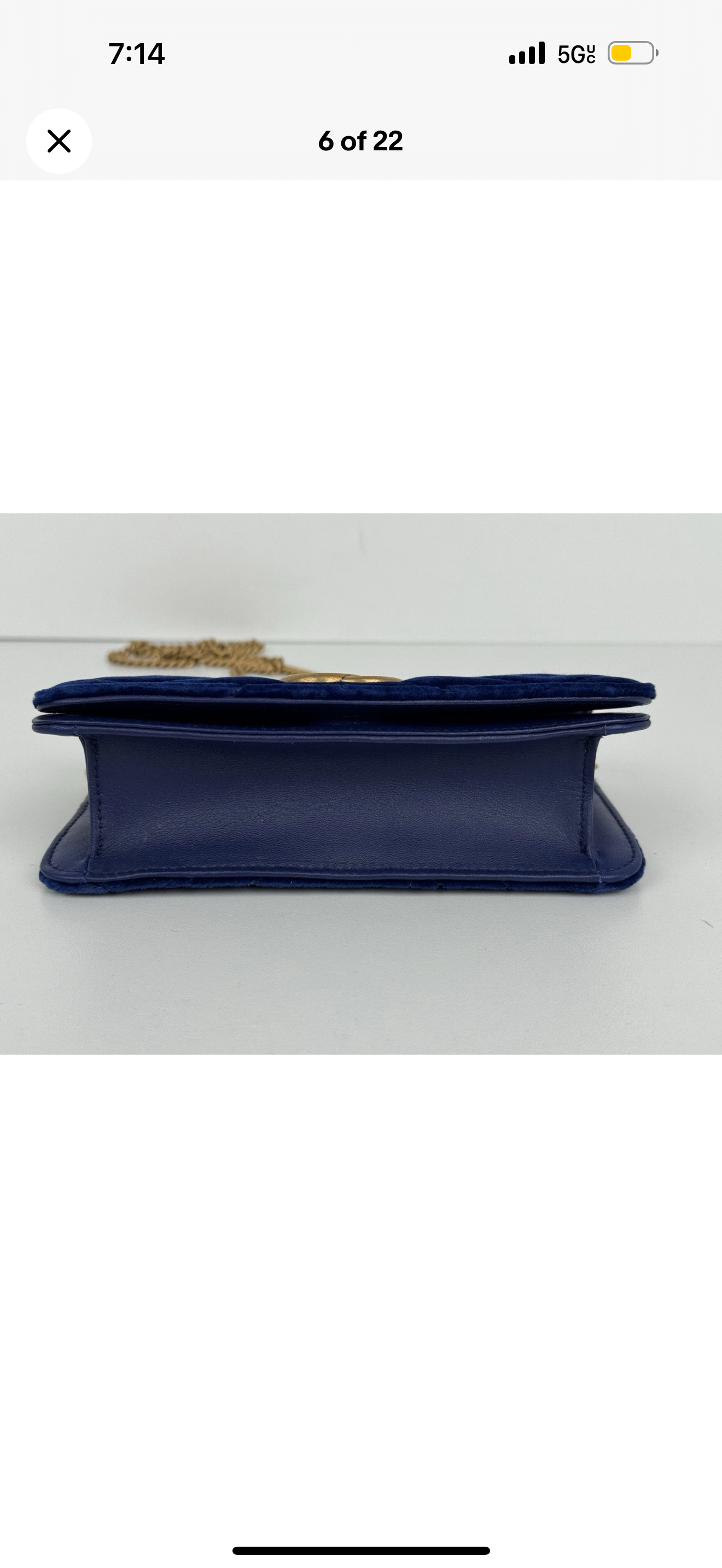 Gucci GG Marmont Blue Velvet Gold-Tone Chain Flap Crossbody Bag