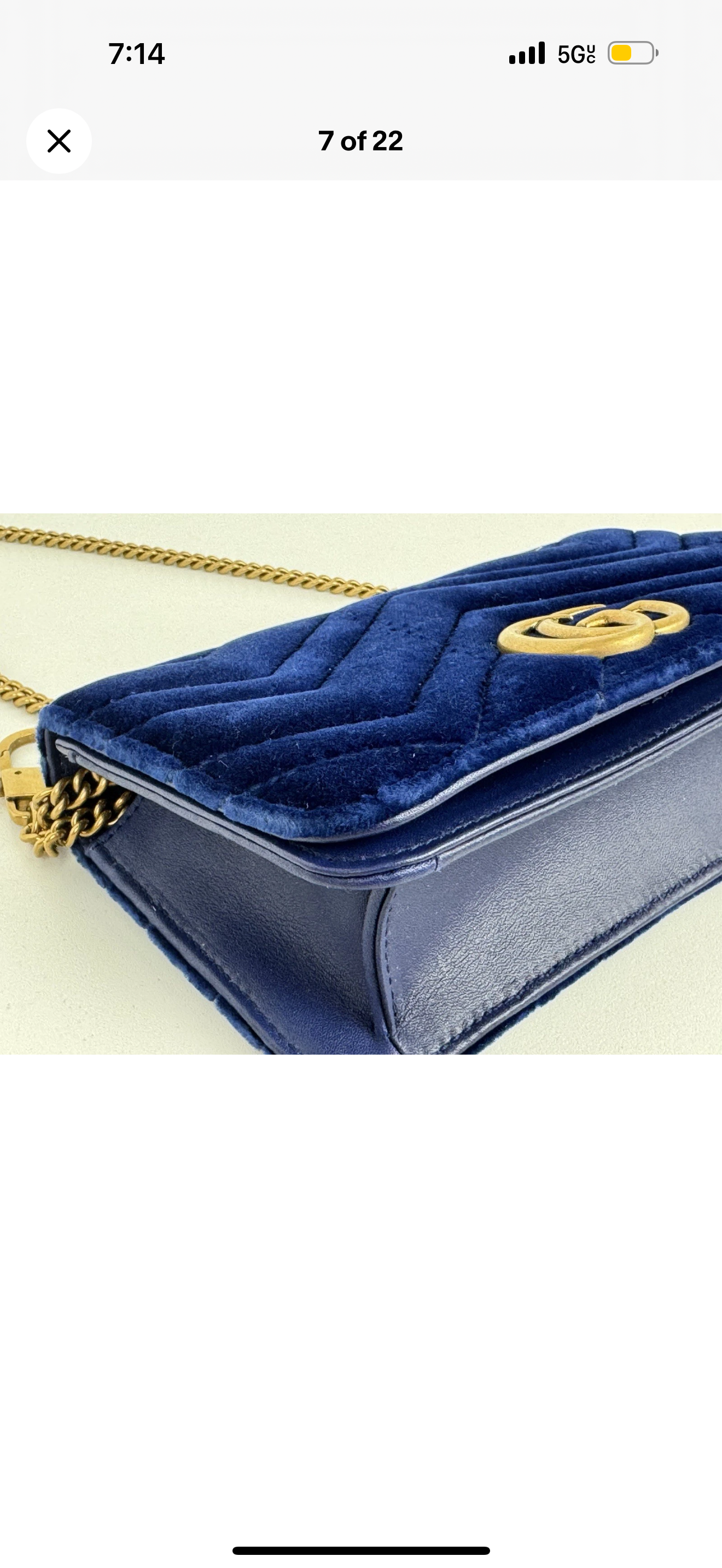 Gucci GG Marmont Blue Velvet Gold-Tone Chain Flap Crossbody Bag
