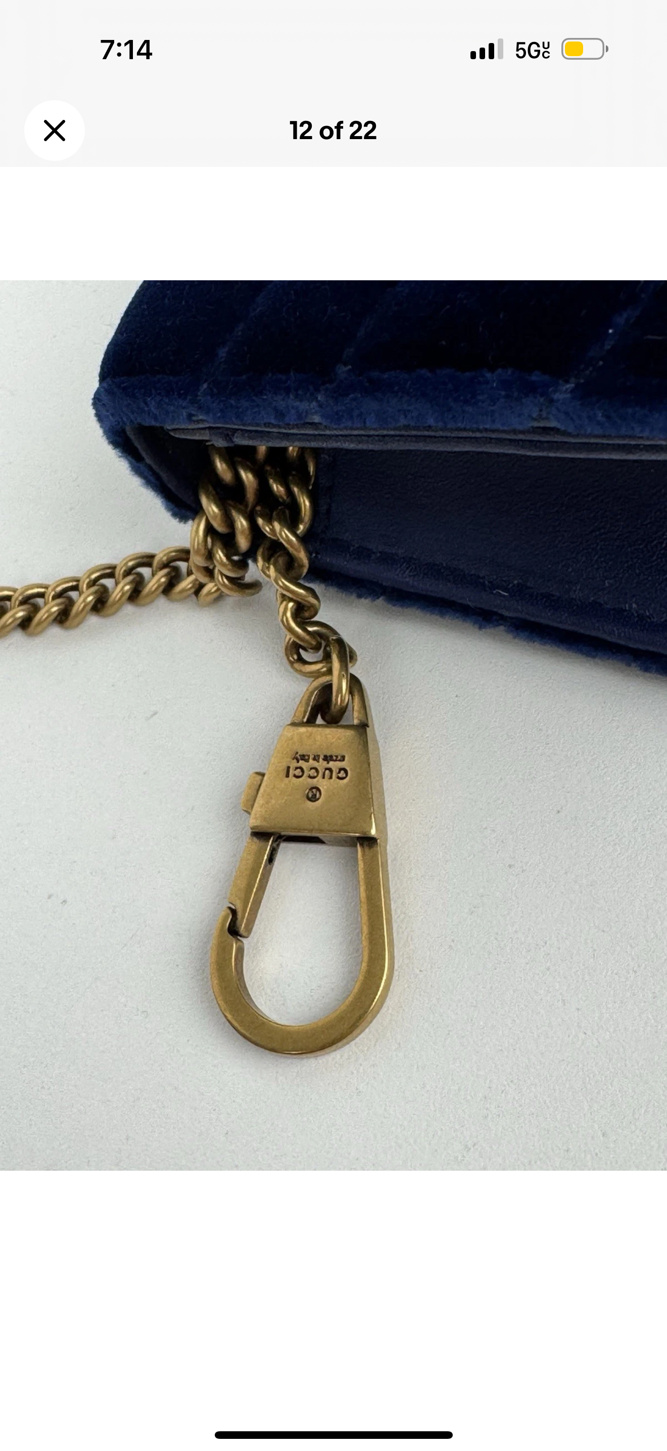 Gucci GG Marmont Blue Velvet Gold-Tone Chain Flap Crossbody Bag