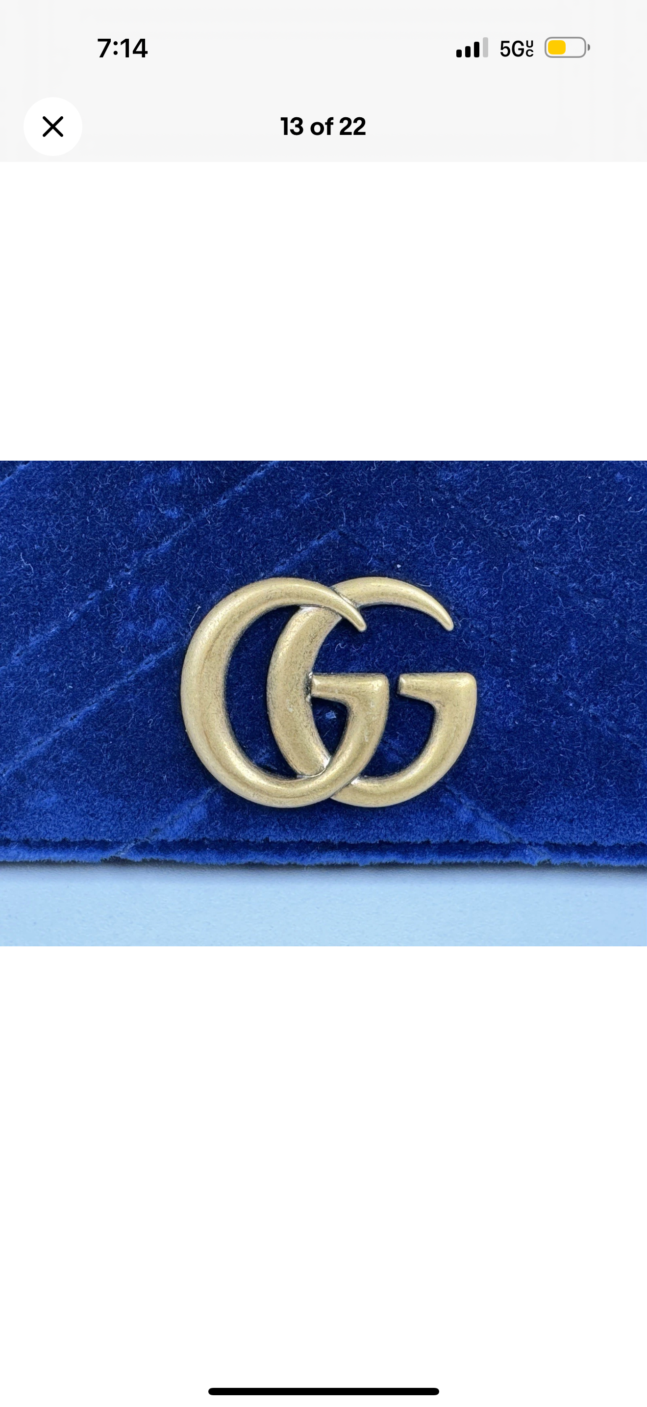 Gucci GG Marmont Blue Velvet Gold-Tone Chain Flap Crossbody Bag