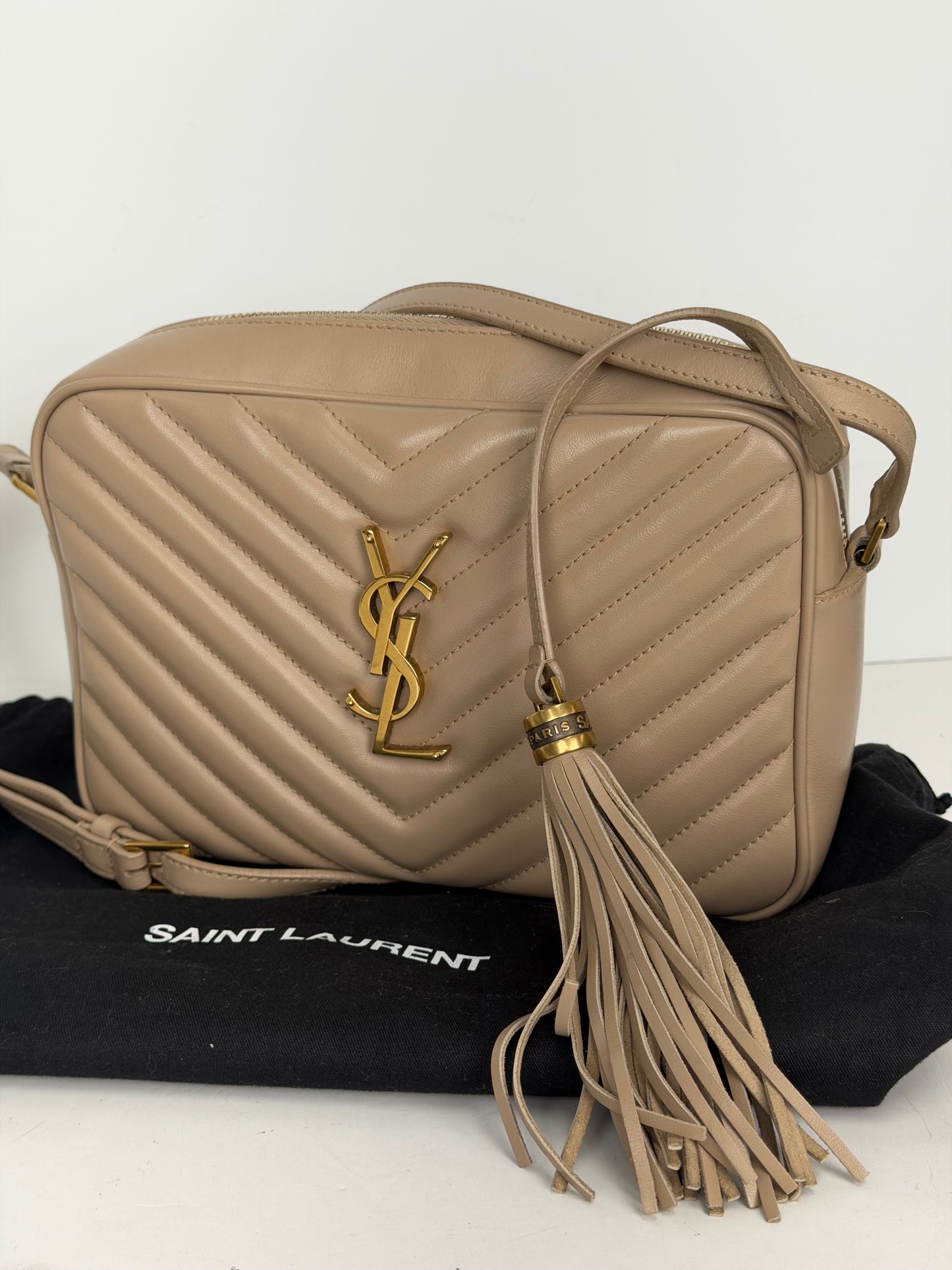 Saint Laurent Lou Camera Bag in Dark Beige Quilted Leather YS12