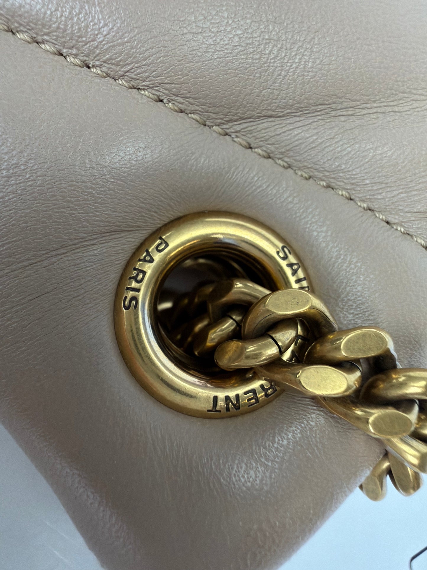 Saint Laurent Small Loulou Puffer in Dark Beige Lambskin YS09