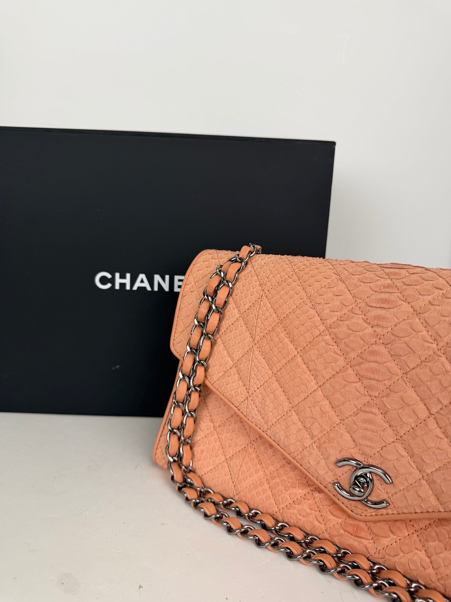 Chanel Peach Python Envelope Classic Flap Shoulder Bag 2014 YF1