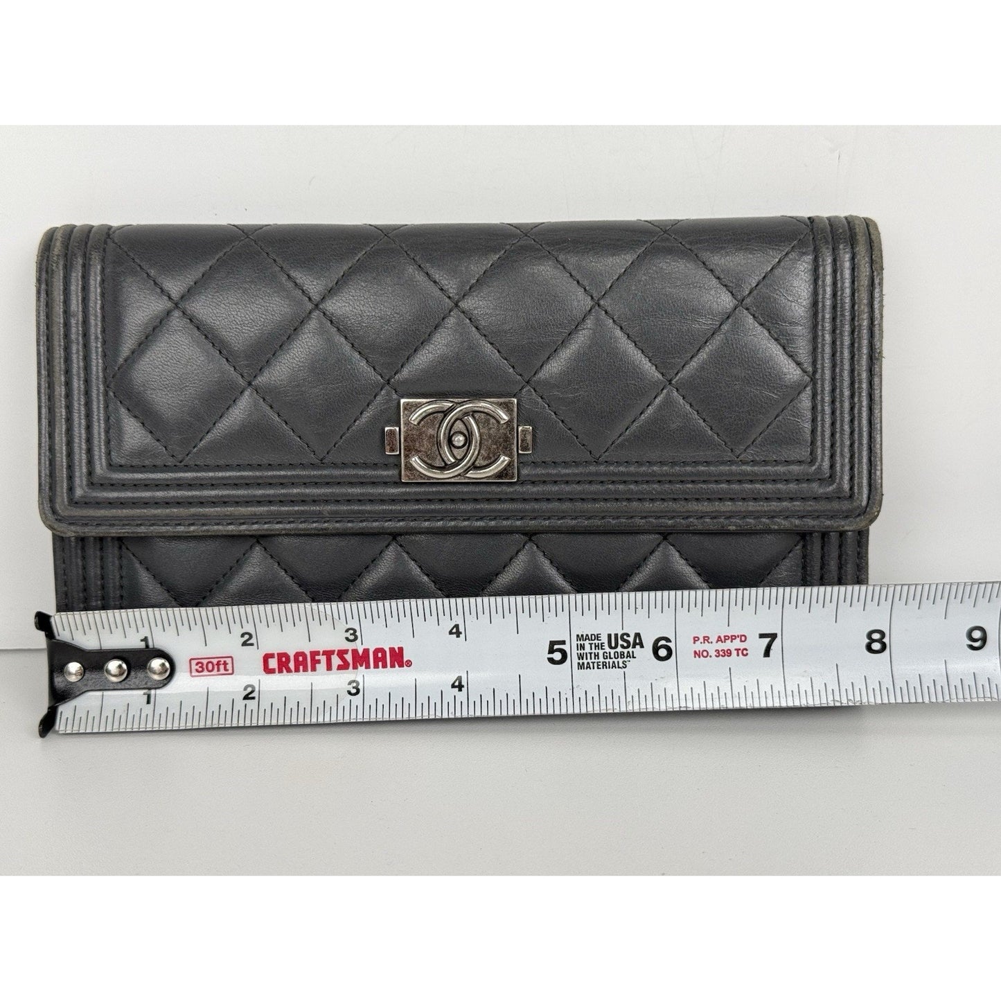 Chanel Long Flap Boy Wallet in Gray Leather