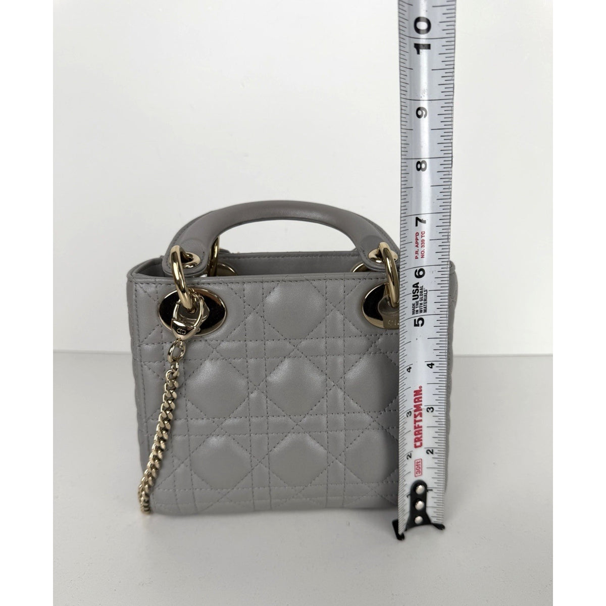 Christian Dior Mini Top Handle Bag in Gray Quilted Lambskin Leather 2020 U2