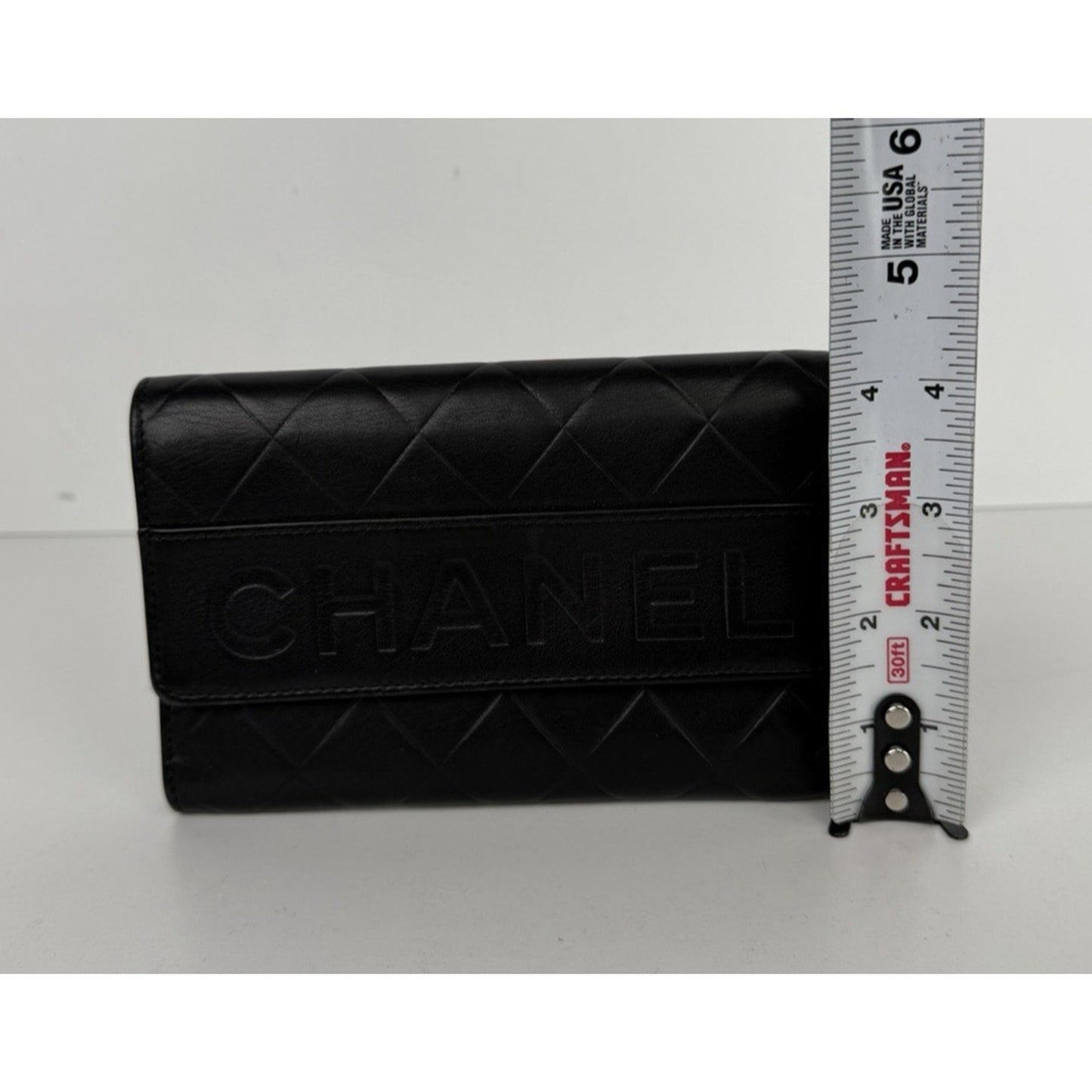 Chanel Embossed Lax Wallet in Black Lambskin Leather Vintage 2005-2006 K2