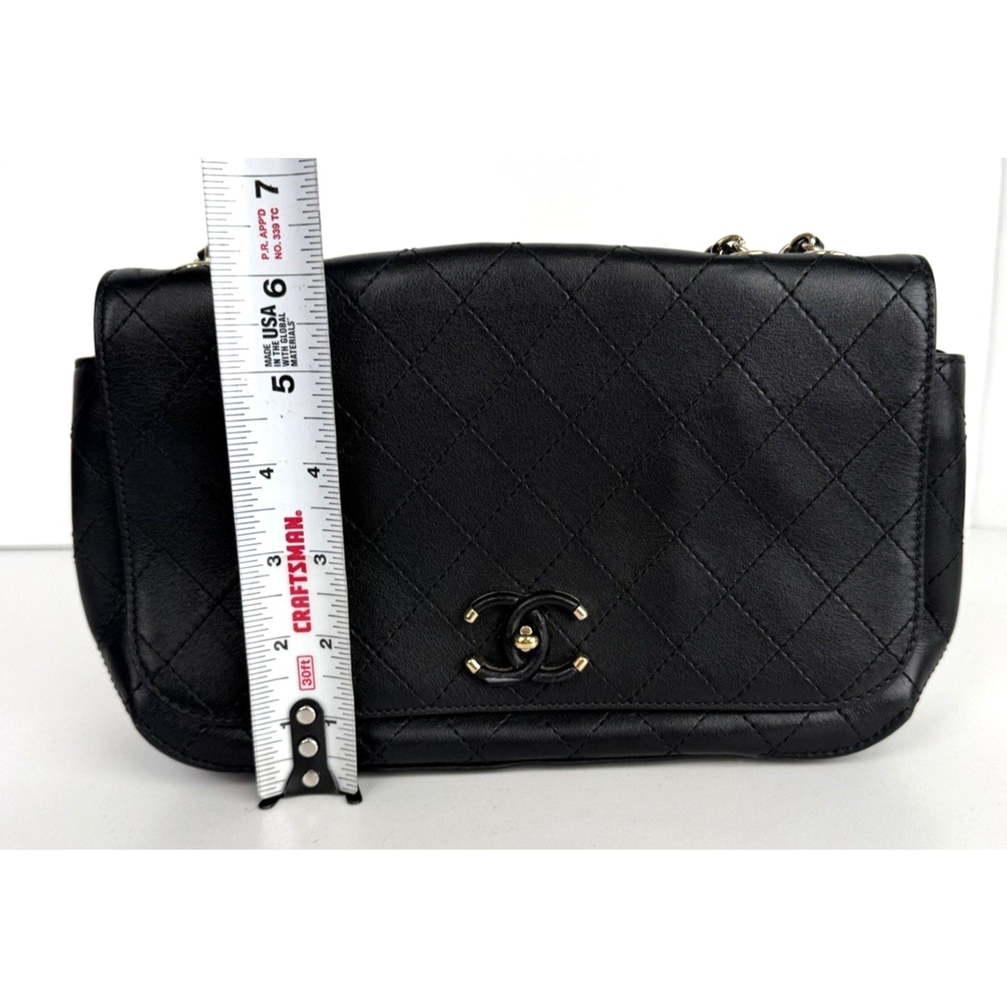 Chanel Stitched CC Case Flap Shoulder Bag in Black Calfskin D-6