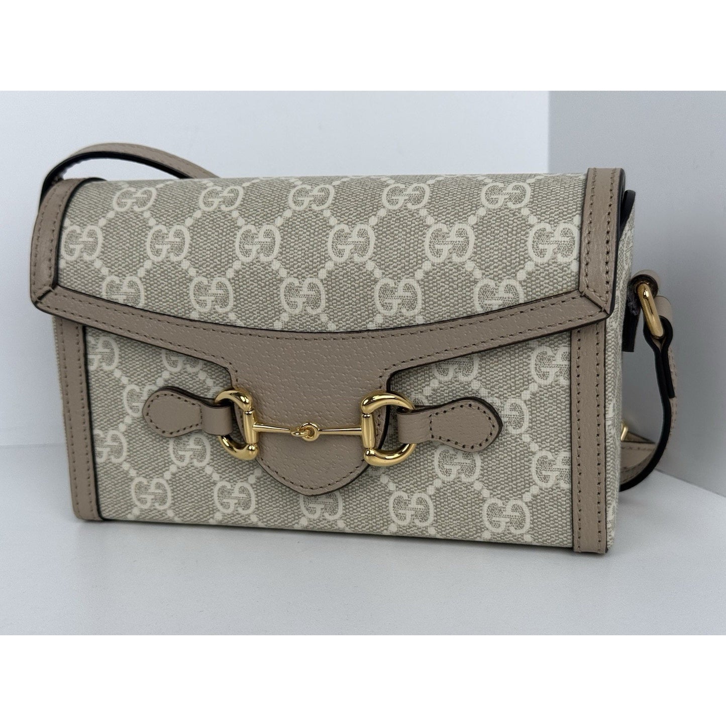 Gucci GG Supreme Monogram Textured Dollar Calfskin Horsebit Shoulder Bag