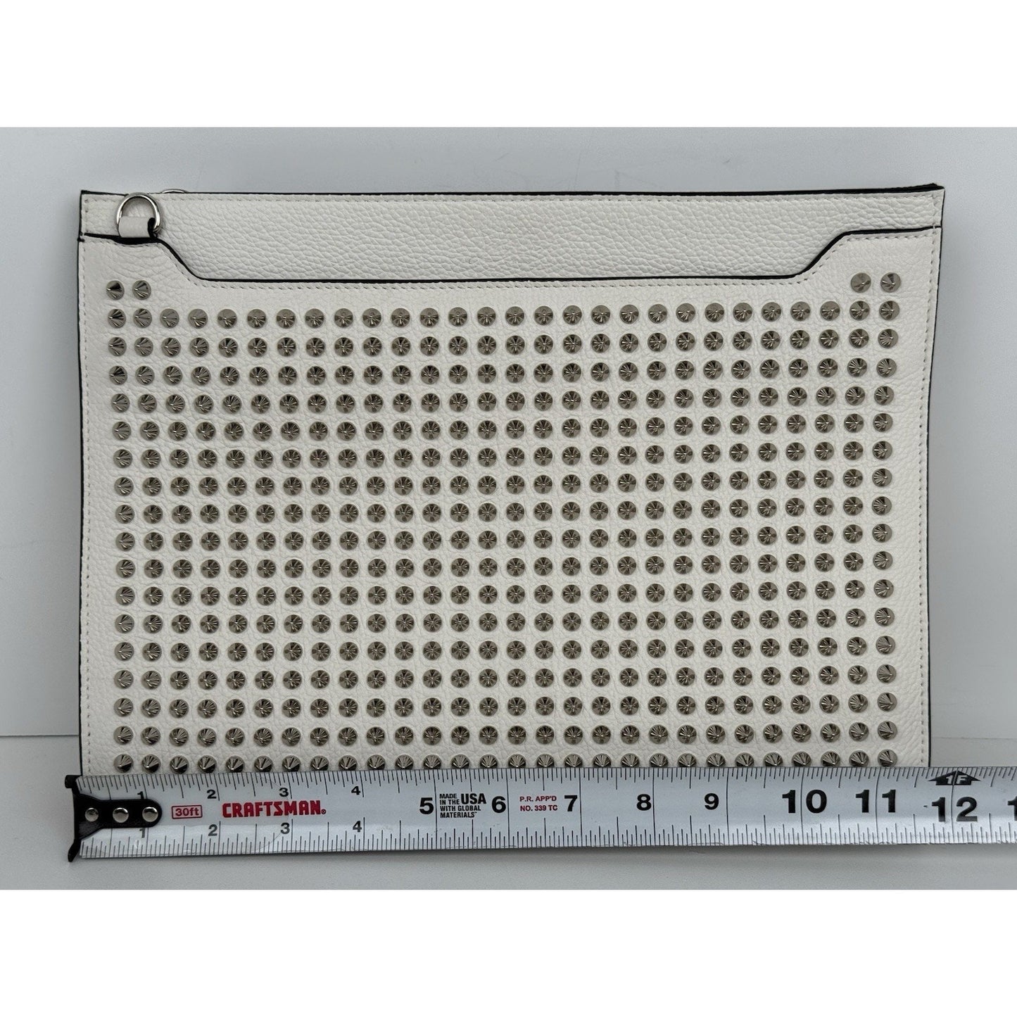 Christian Louboutin White Sky Pouch Clutch with Spike Studs and Silver Hardware
