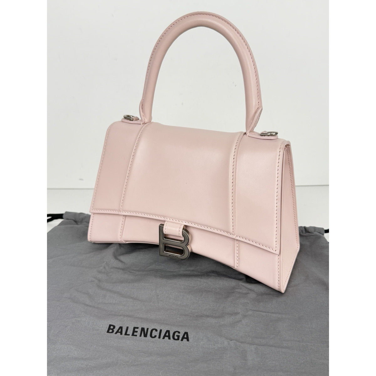 Balenciaga Hourglass Small Top Handle Bag in Pink Leather Detachable Strap S-05