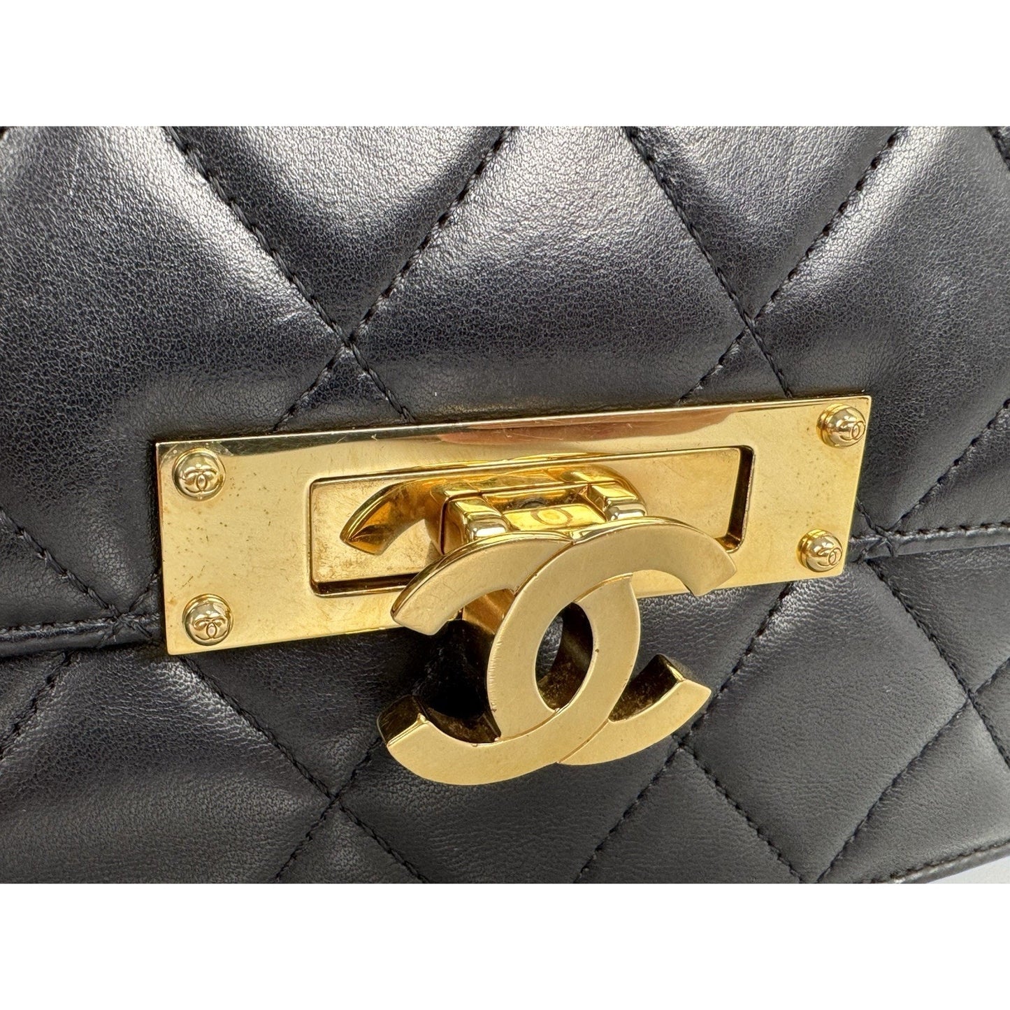 CHANEL Leather Quilted Golden Class Flap Black B-6