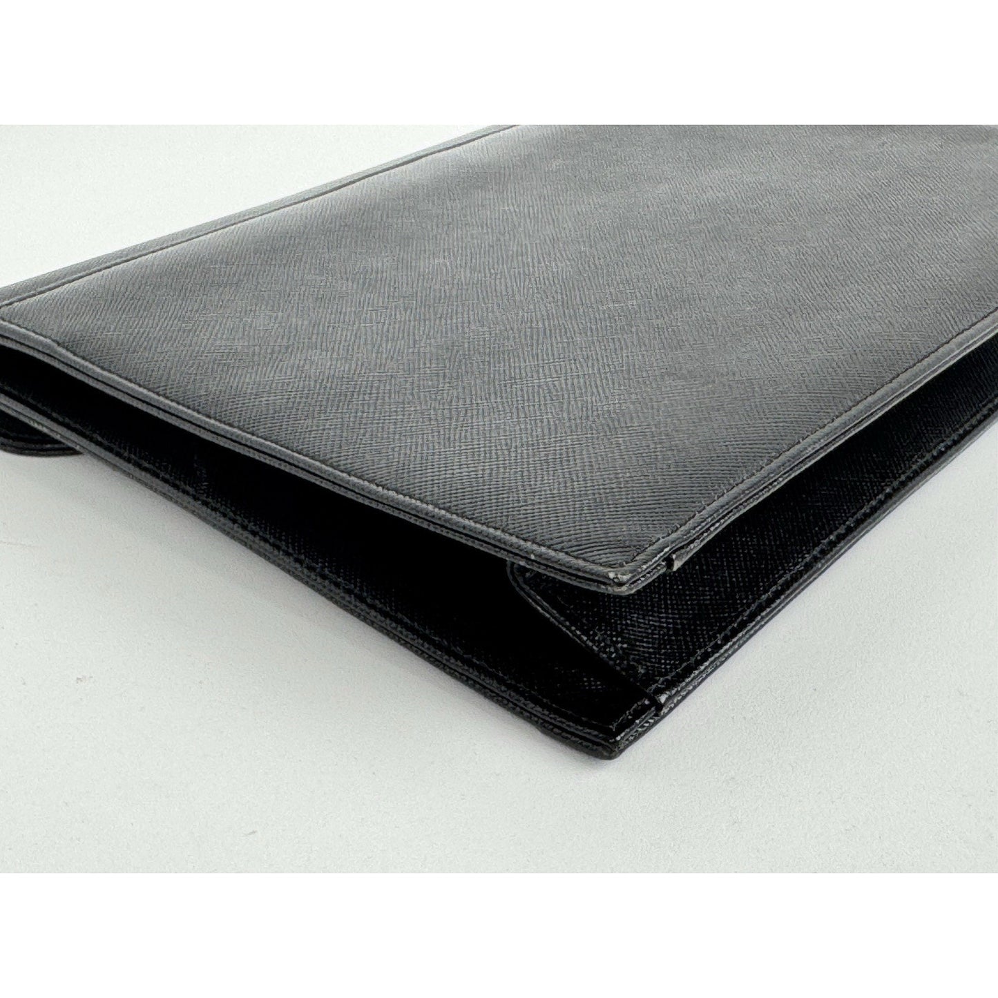 Yves Saint Laurent YSL Black Textured Leather Gold-Tone Flap Clutch Bag C-5