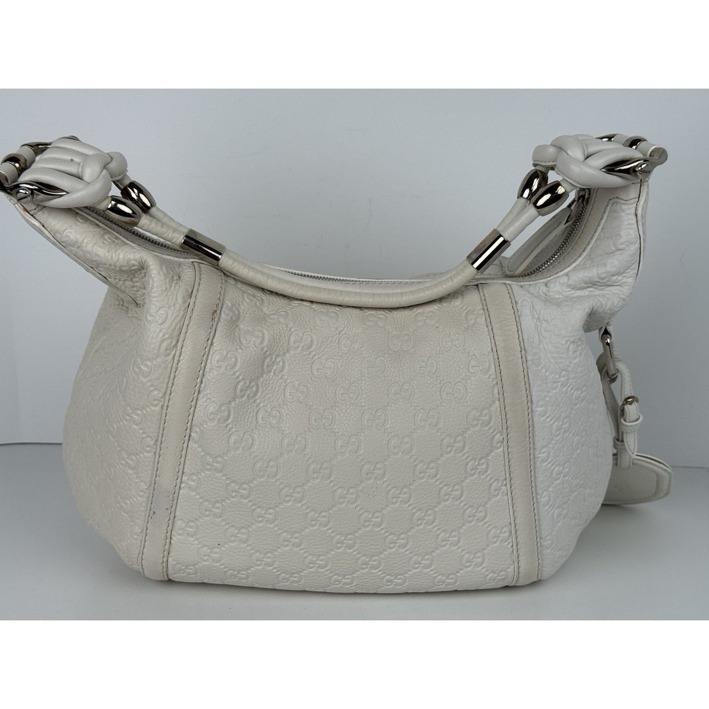 Gucci Guccissima Medium Techno Horsebit Hobo White Leather