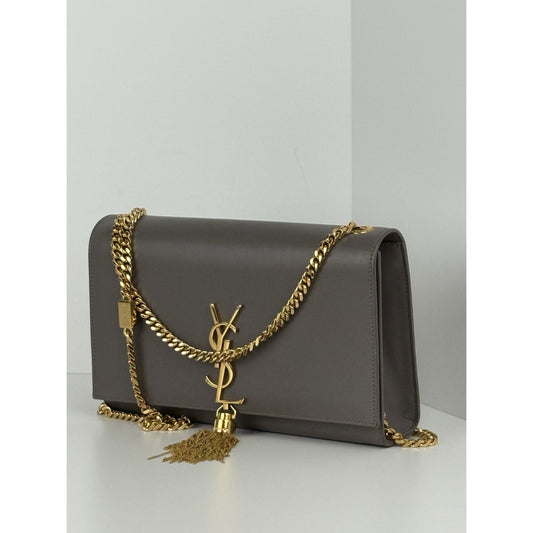 SAINT LAURENT Kate Medium Gray Leather Shoulder Bag