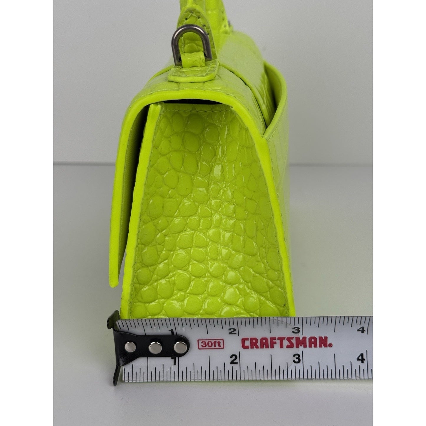 BALENCIAGA Crocodile Embossed Neon Green Leather Hourglass Top Handle Bag