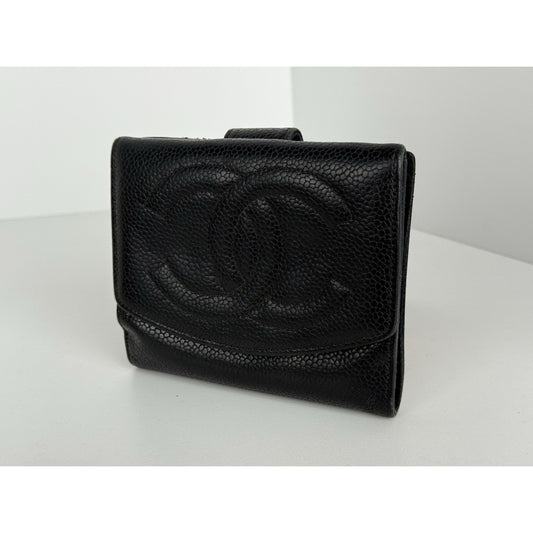 Chanel Vintage Timeless CC Compact Black Caviar Leather Women's Wallet