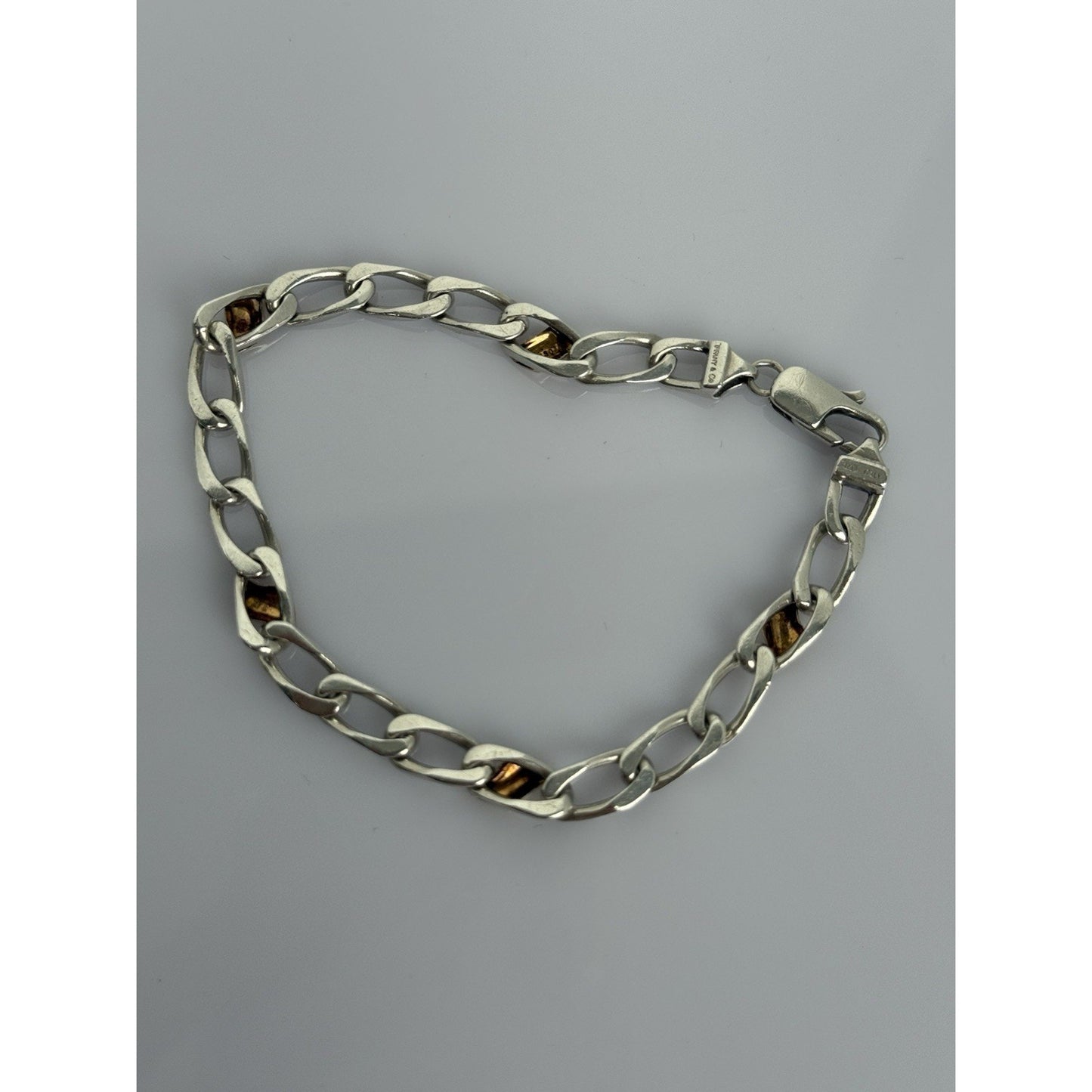 Tiffany & Co. Two Tone 18K Yellow Gold & Sterling Silver Cuban Link Bracelet 7.5