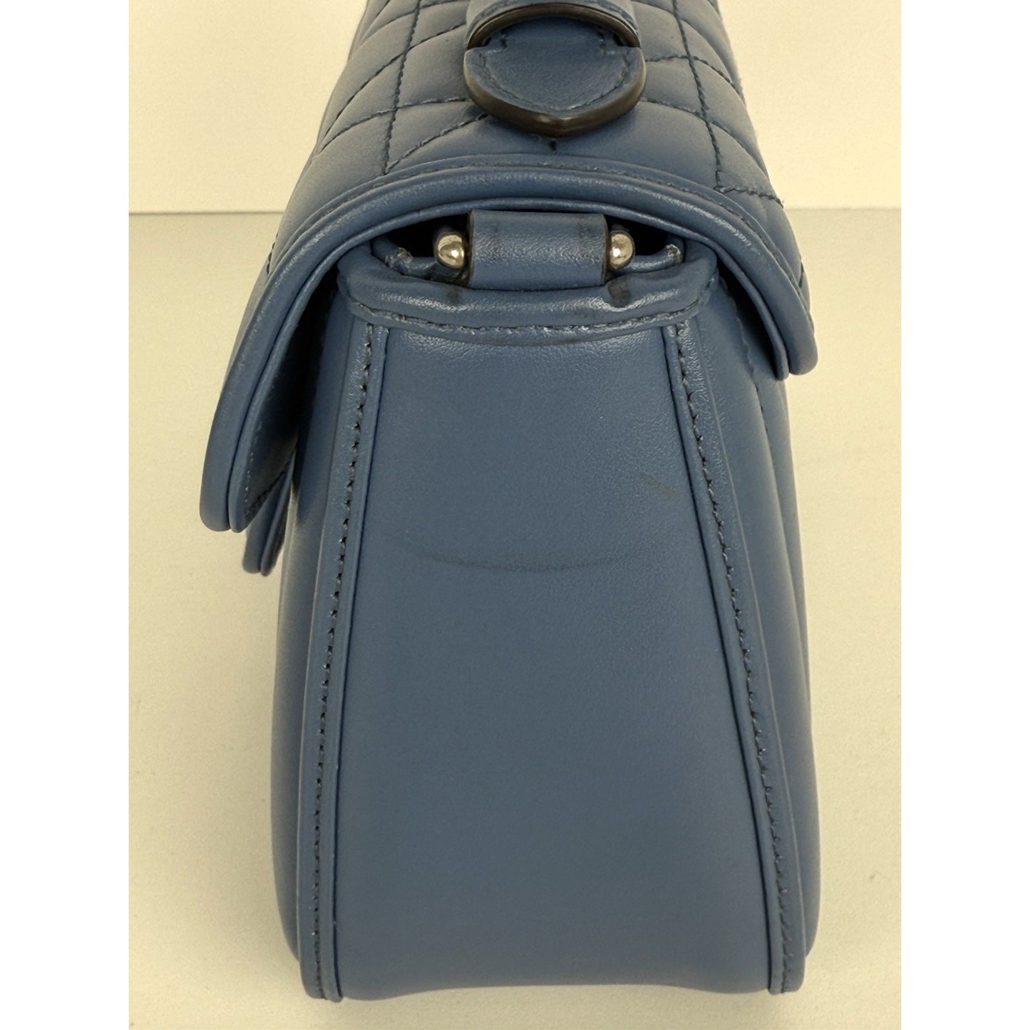 Gucci Double G Blue Leather Matelasse Aria Marmont Mini Top Handle Women's Bag