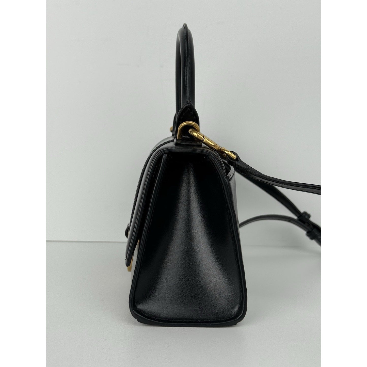 Balenciaga Hourglass XS Top Handle Bag Black Leather with Silver Hardware