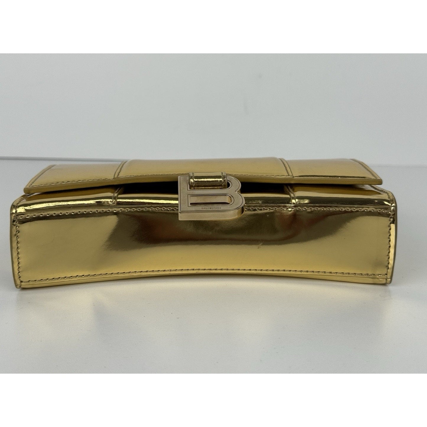 BALENCIAGA Hourglass Mirror Wallet On Chain Bag in Gold