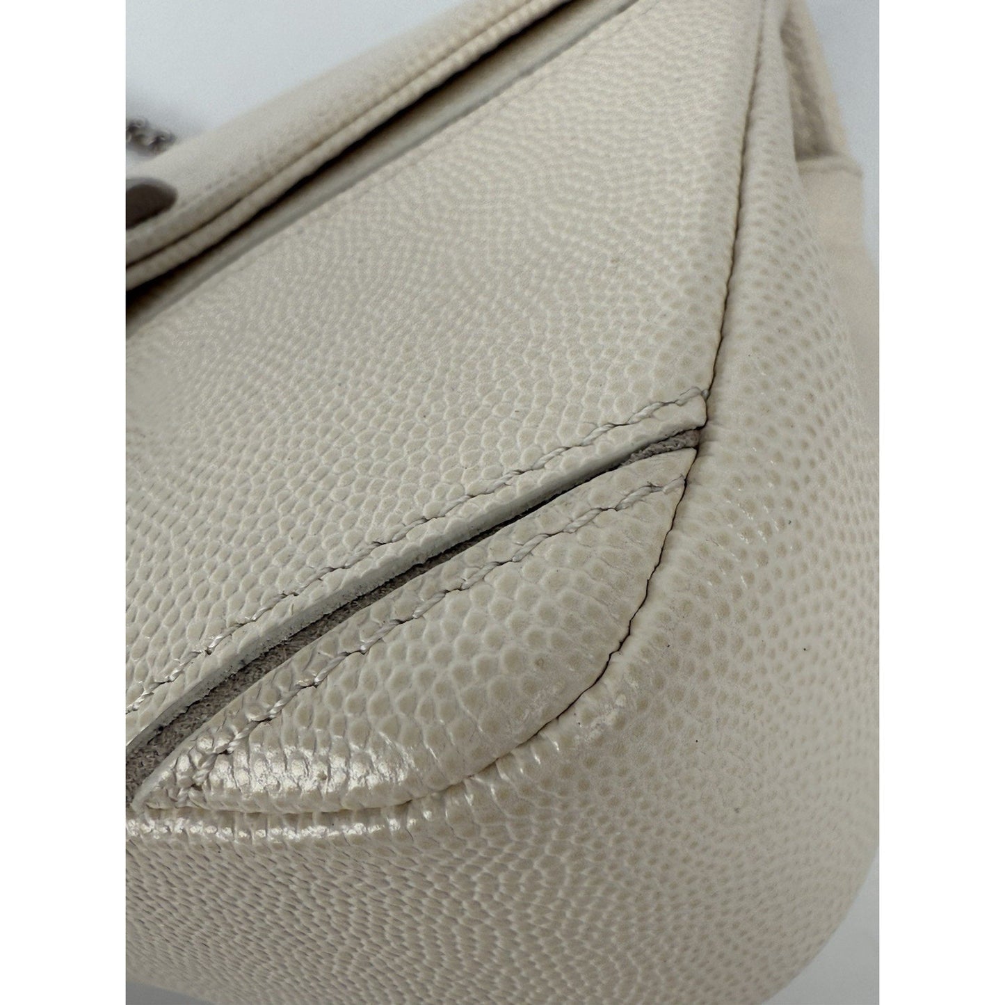 Chanel Macro Flap Bag Chevron Beige Caviar Leather Women's Bag