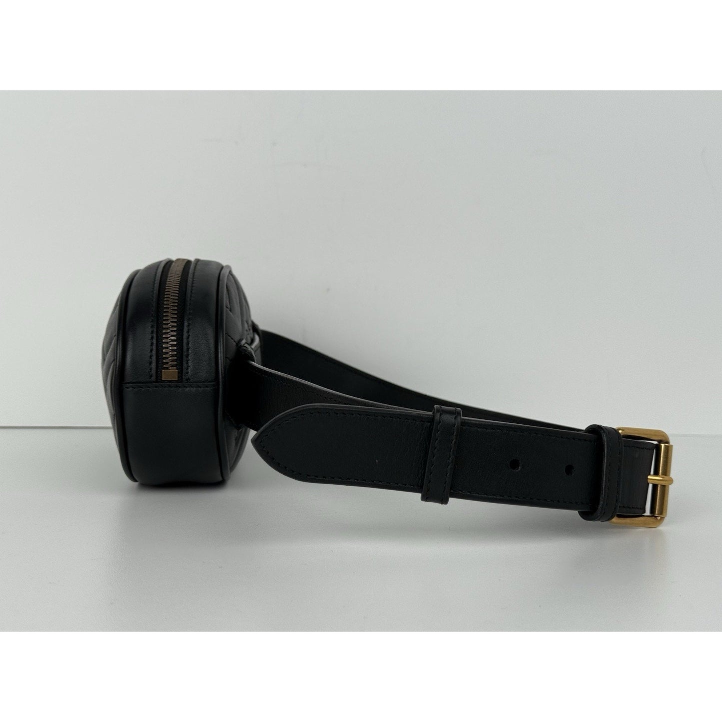 Gucci GG Marmont Black Matelasse Leather Belt Bag