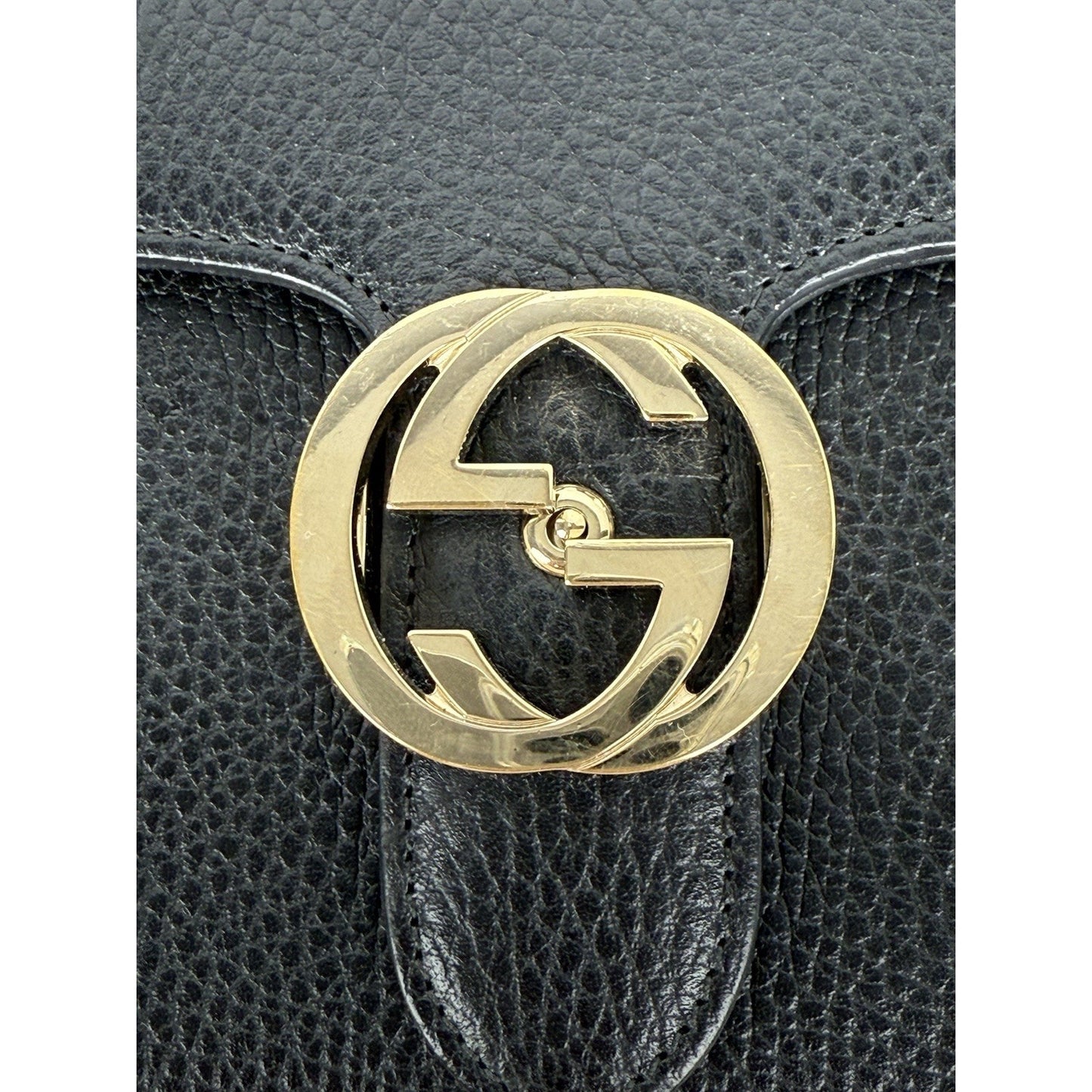 GUCCI Interlocking G Shoulder Bag Black Calfskin