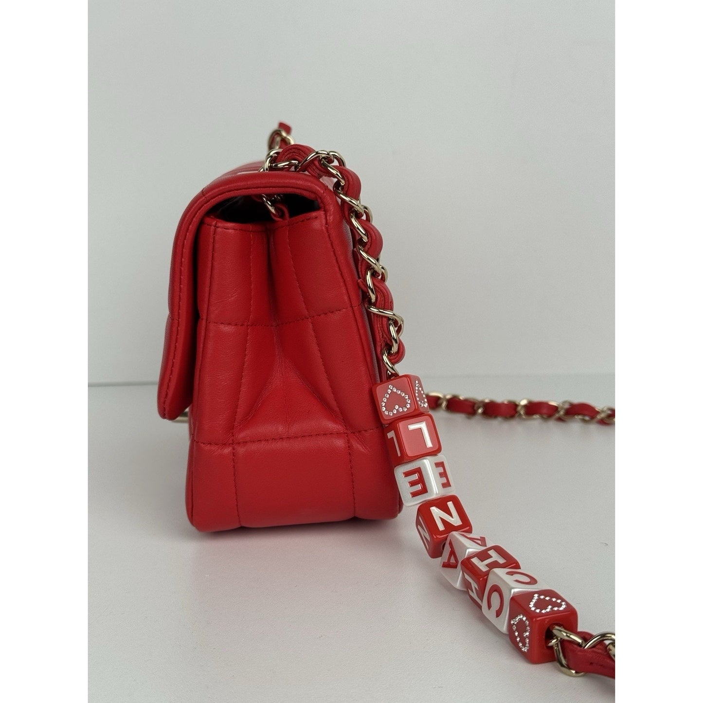 Chanel Lambskin Resin Crystal Square Quilted Monacoco Mini Flap Red C-6