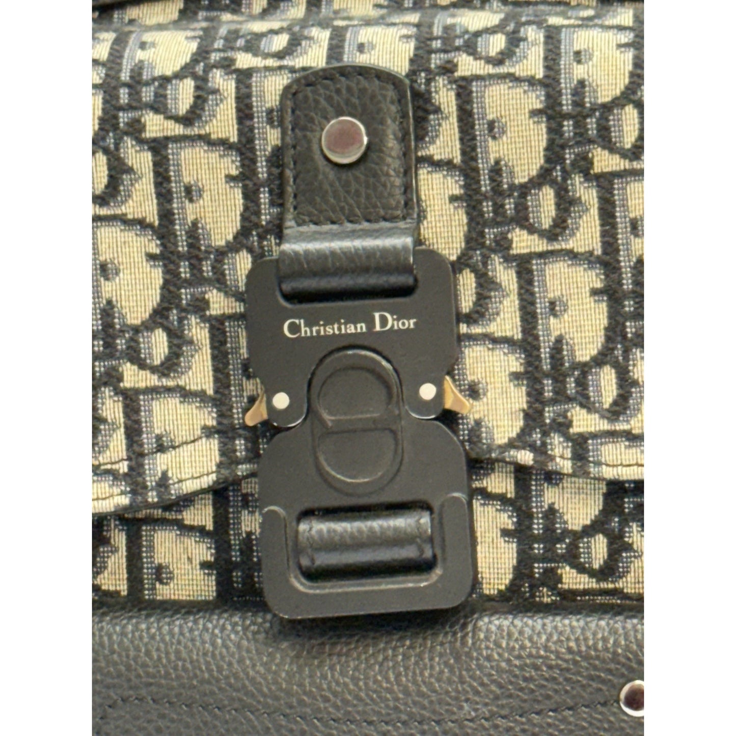 CHRISTIAN DIOR Oblique Jacquard Mini Saddle Backpack in Navy Blue