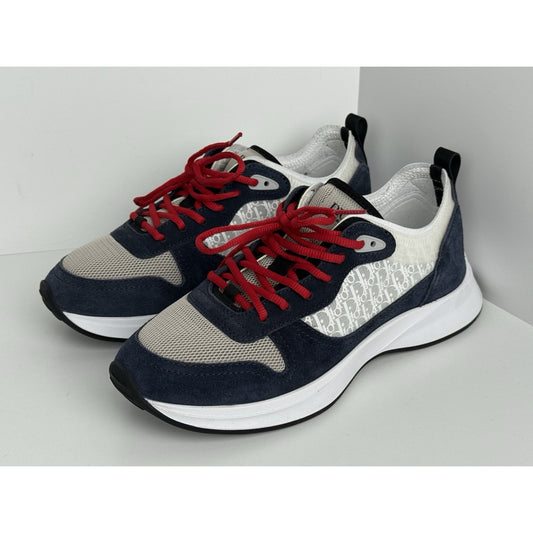 Dior Men’s White and Blue Sneakers with Red Laces, Size 42