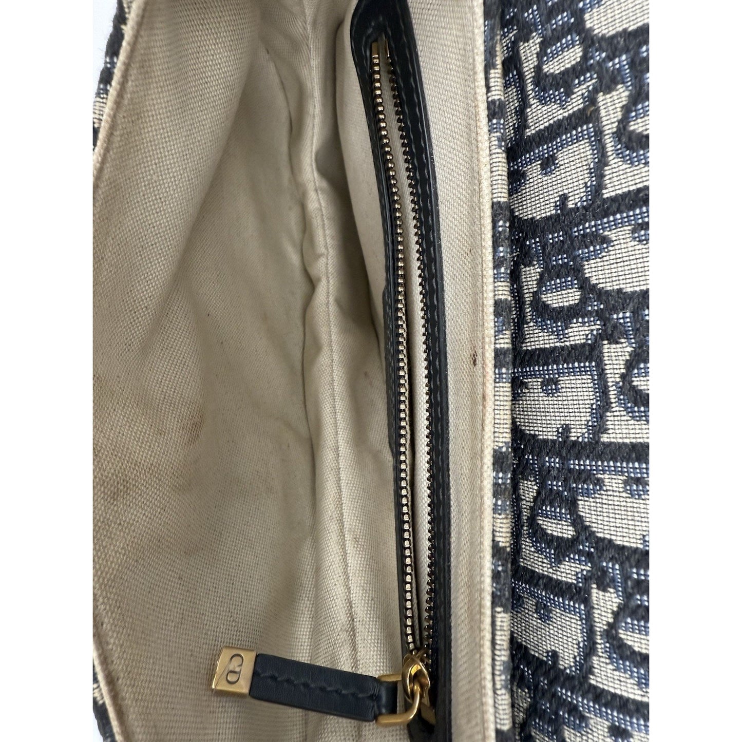 Christian Dior Oblique Jacquard Blue Canvas Saddle Women’s Shoulder Bag