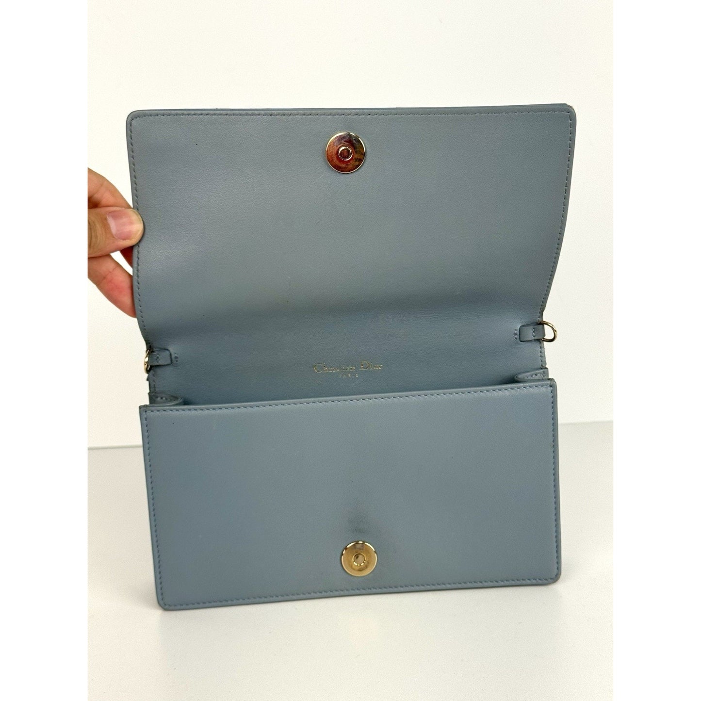 Christian Dior Lady Dior Chain Wallet Lambskin Cloud Blue B-9