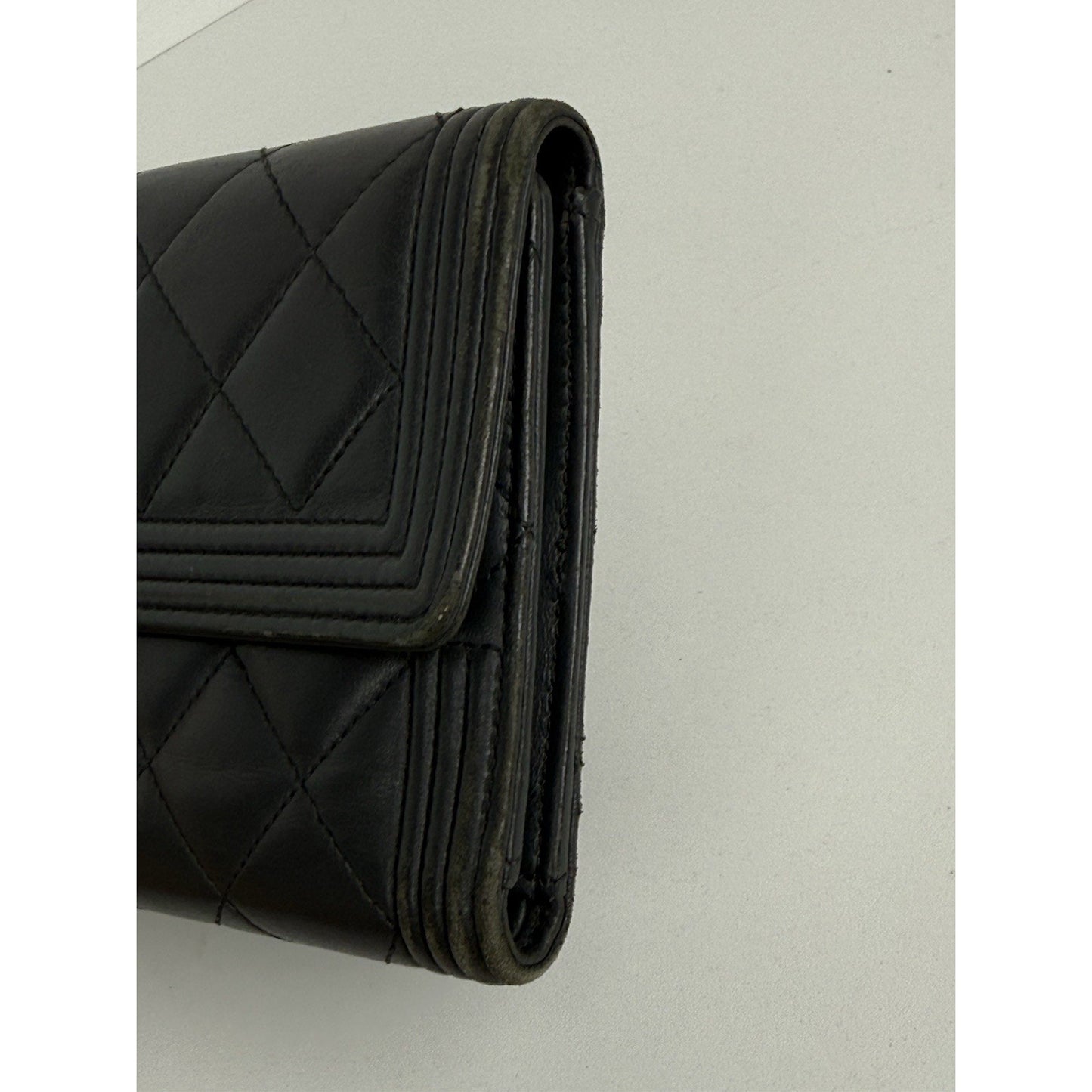 Chanel Long Flap Boy Wallet in Gray Leather