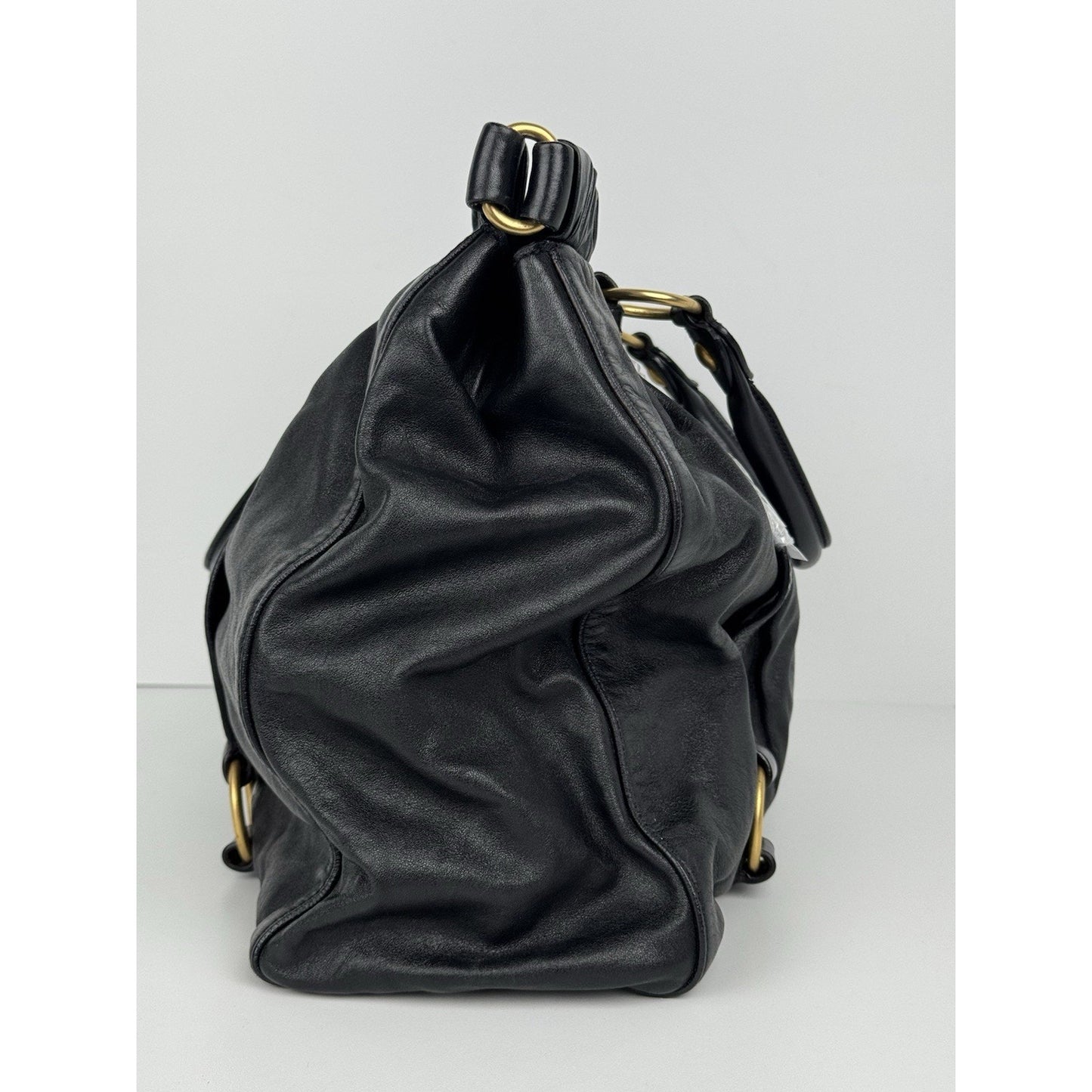 Miu Miu Vitello Lux Shoulder Bag Black Leather with Gold Hardware C-6