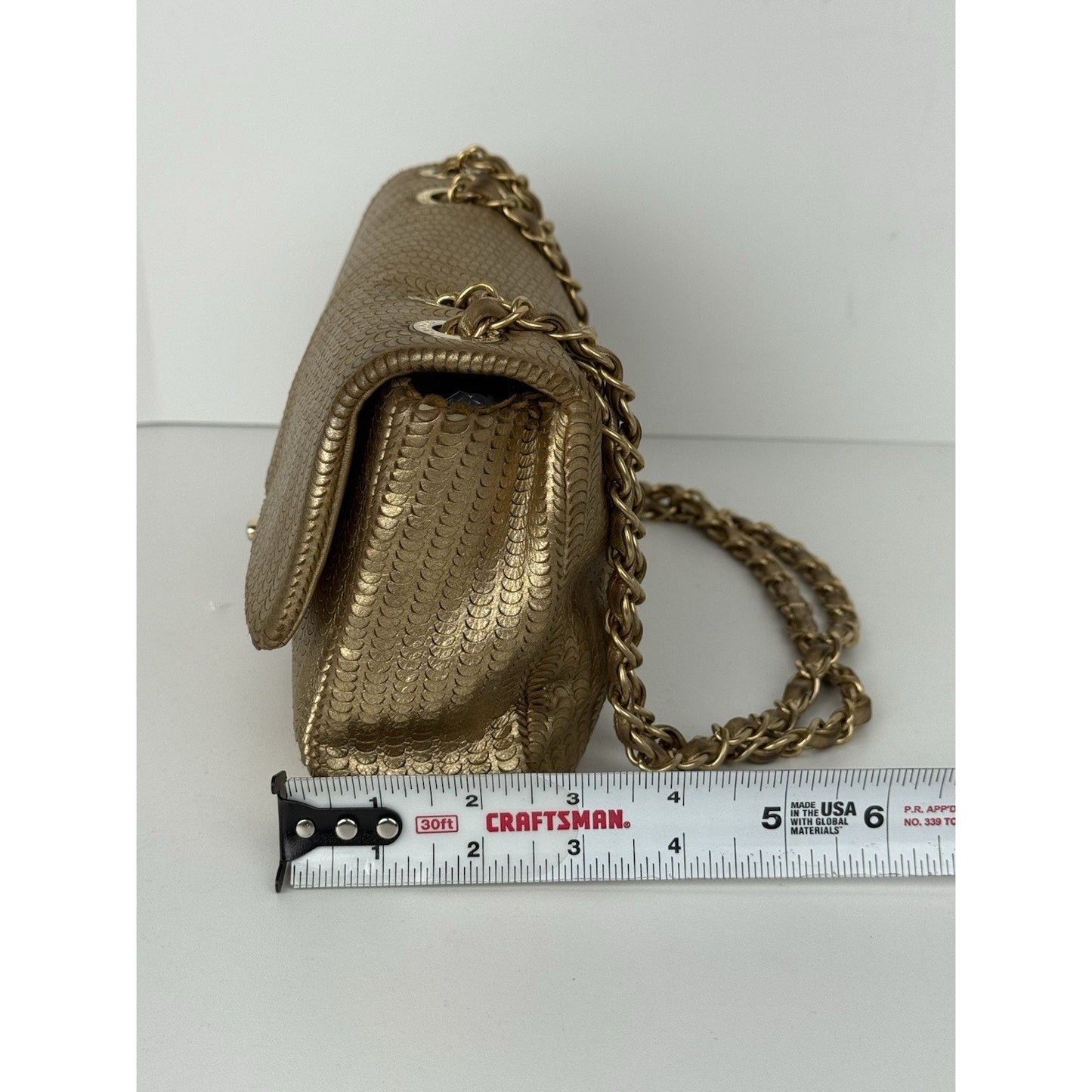 CHANEL Metallic Gold Lambskin Fish Skin Pattern Laser Cut Small Shoulder Bag