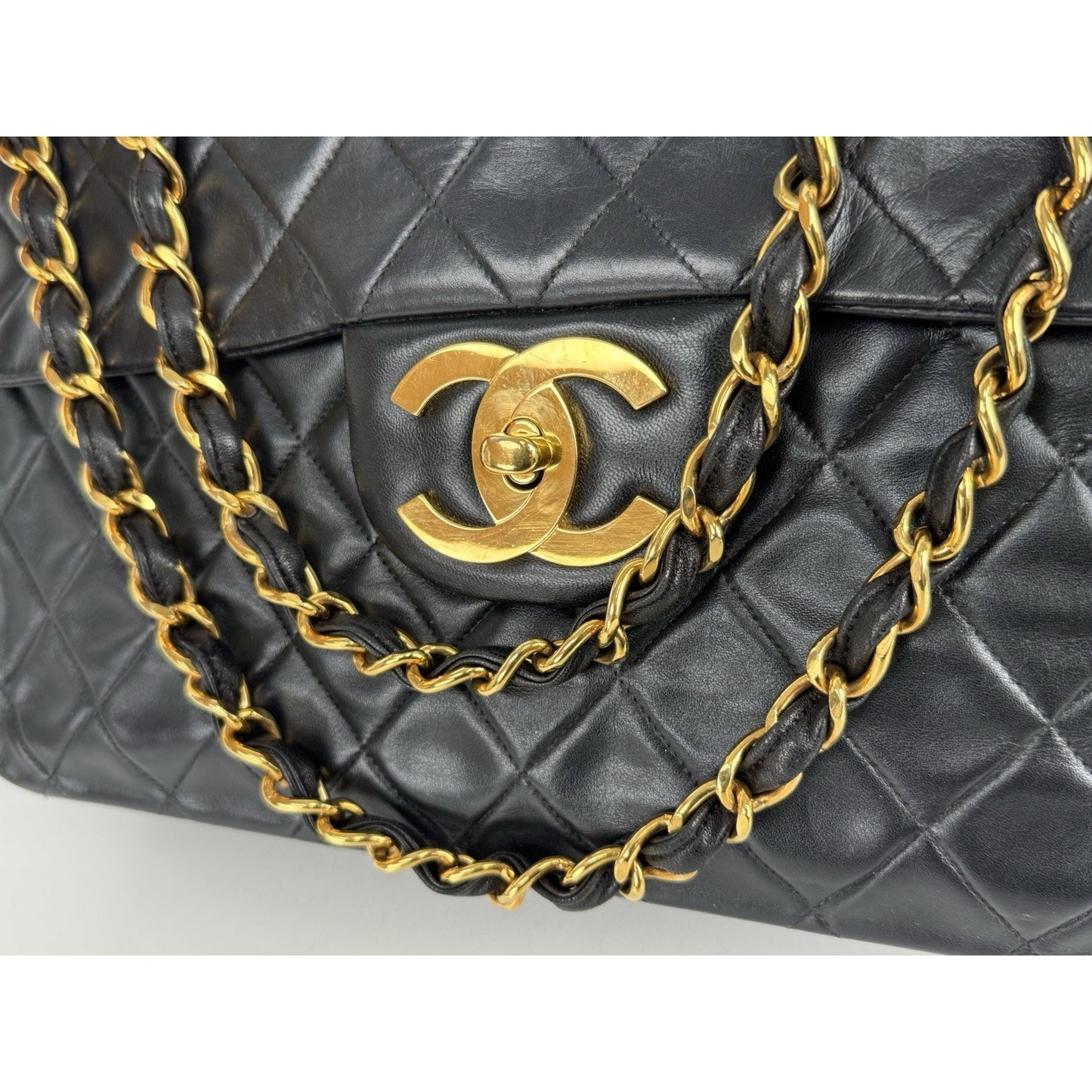 Chanel Vintage Maxi Single Flap Bag Black Lambskin Leather B-6