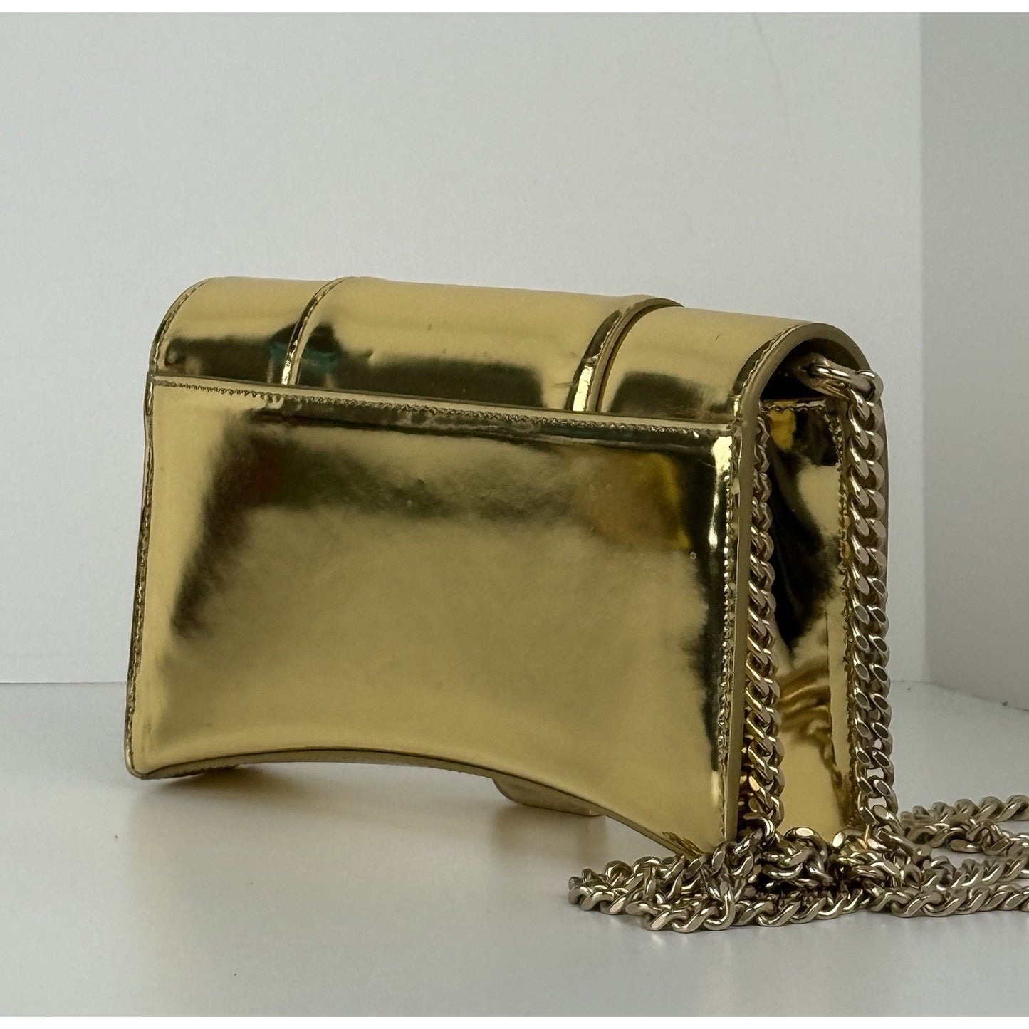 BALENCIAGA Hourglass Mirror Wallet On Chain Bag in Gold
