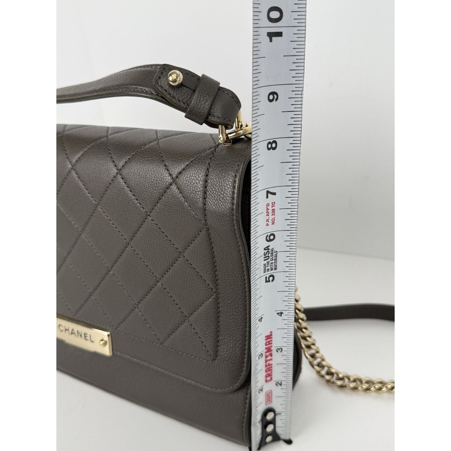 CHANEL CC Chain Shoulder Bag 2 Way Bag Calfskin Khaki Quilted Leather