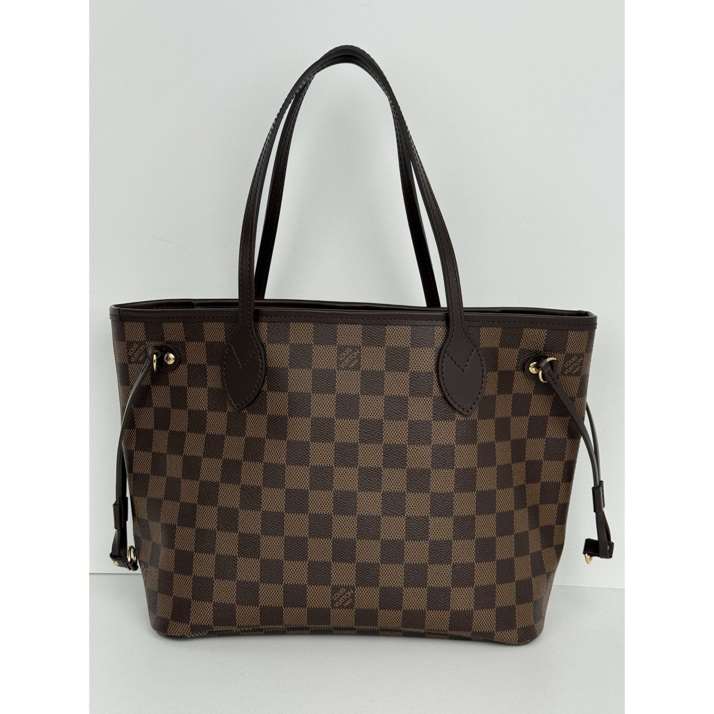 Louis Vuitton Neverfull PM Damier Ebene Canvas Tote Brown with Gold Hardware