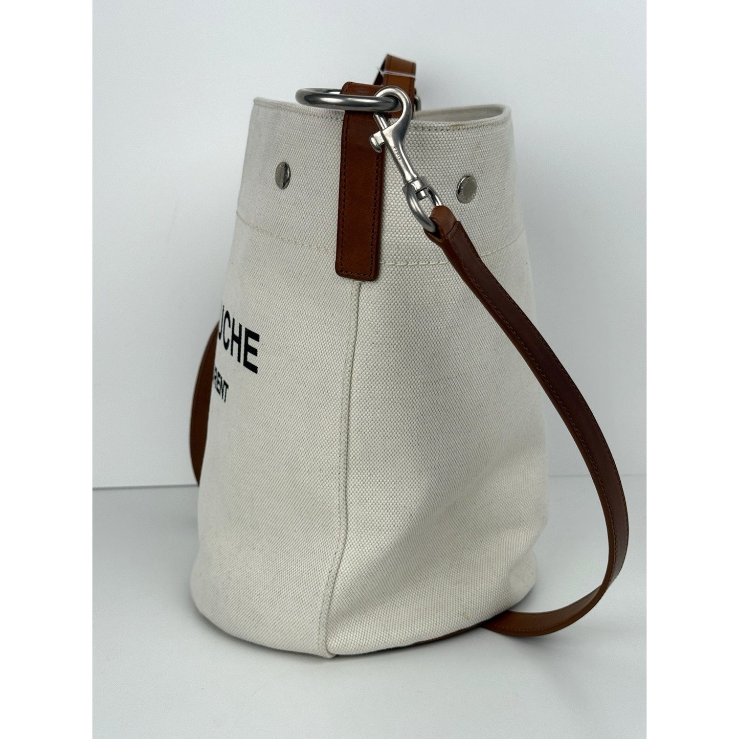 Saint Laurent Rive Gauche Linen Leather Women’s Bucket Bag in Beige