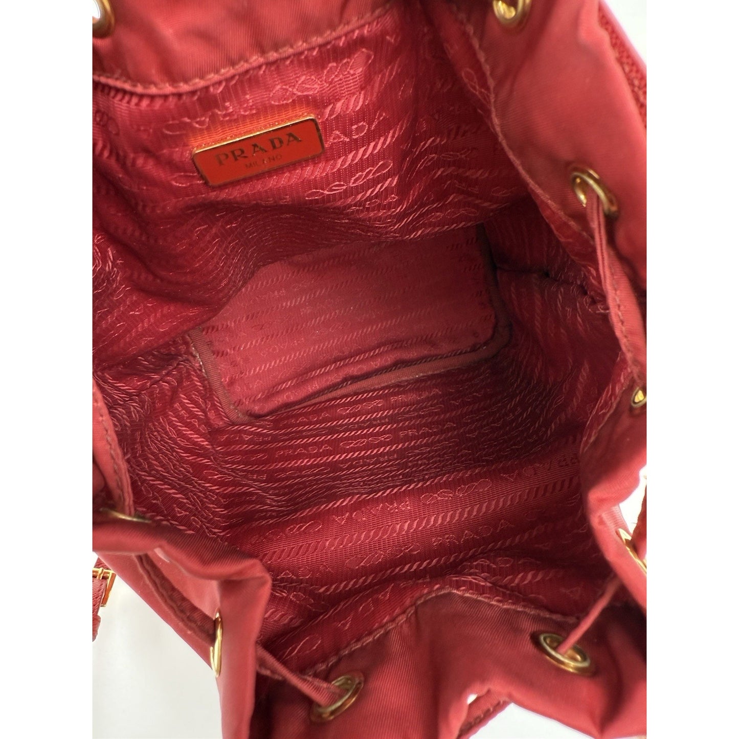 Prada Re-Nylon Alabastro Red Saffiano Duet Bucket Backpack