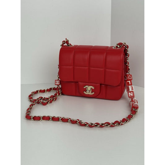 Chanel Lambskin Resin Crystal Square Quilted Monacoco Mini Flap Red C-6
