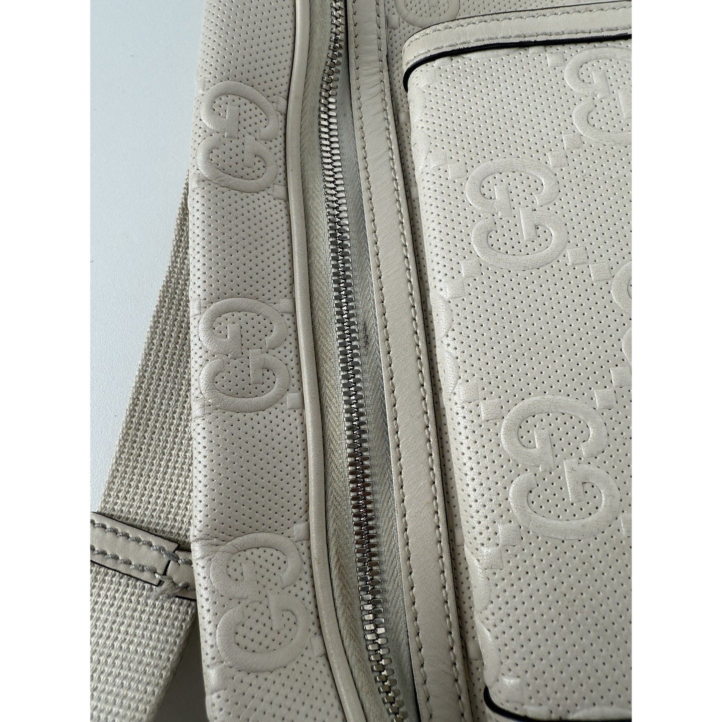 GUCCI GG Tennis Embossed Pocket Belt Bag Cream