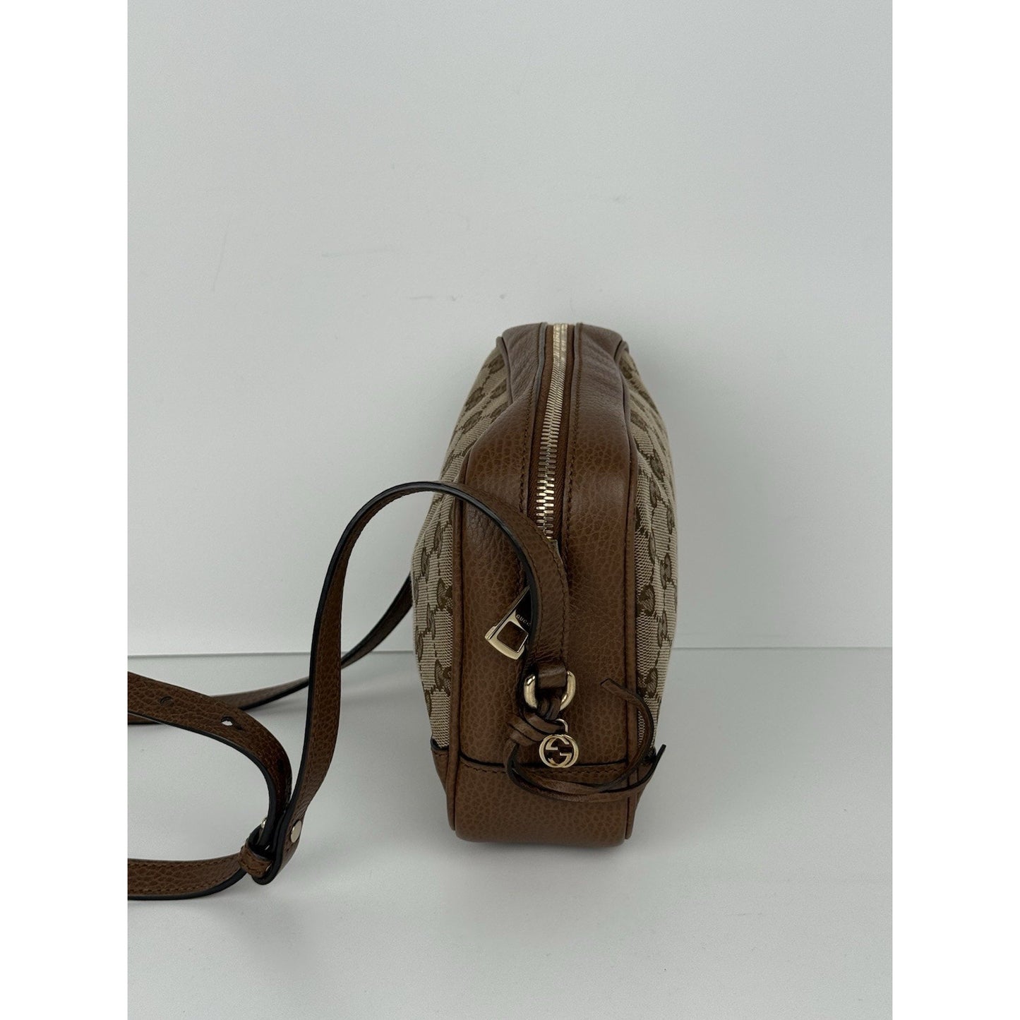 Gucci Camera Bag Beige Canvas Brown Leather Shoulder Bag