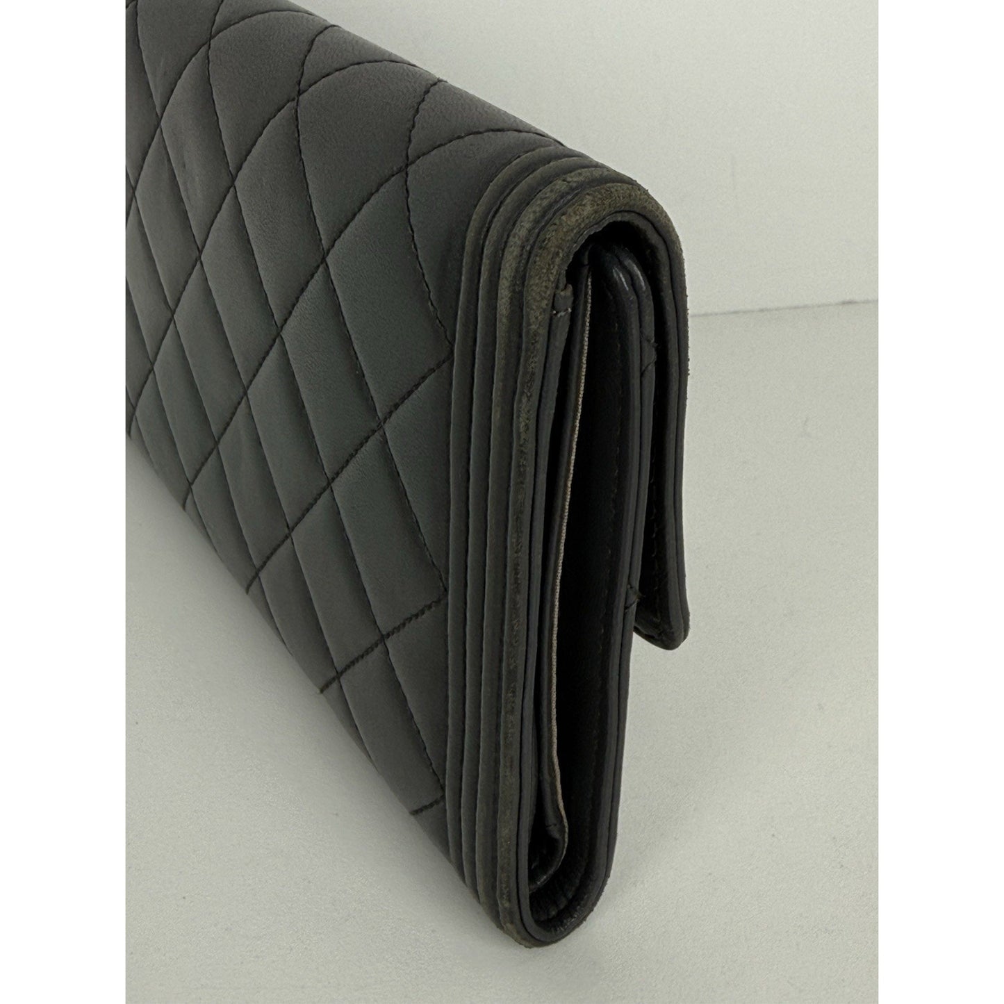 Chanel Long Flap Boy Wallet in Gray Leather