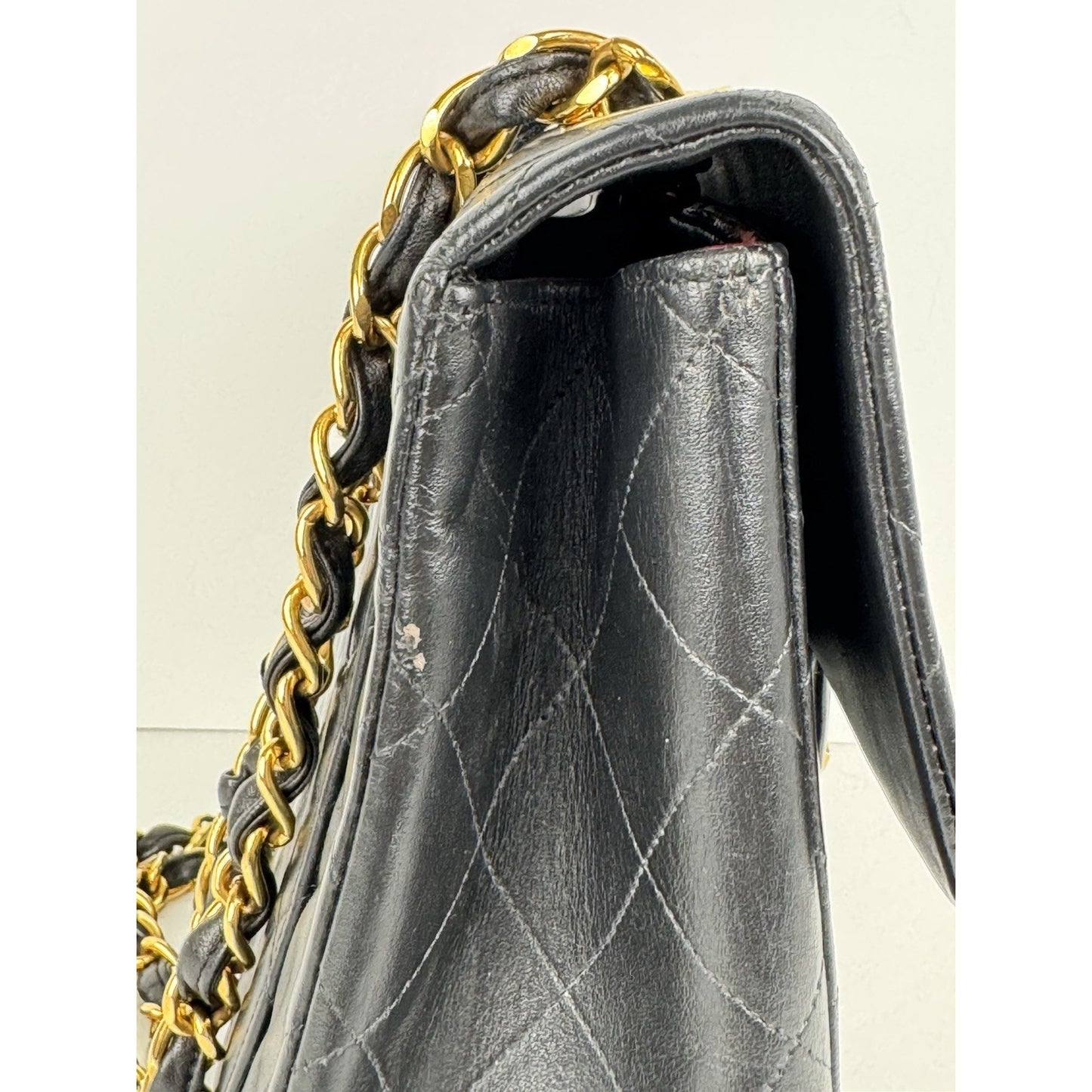 Chanel Vintage Maxi Single Flap Bag Black Lambskin Leather B-6